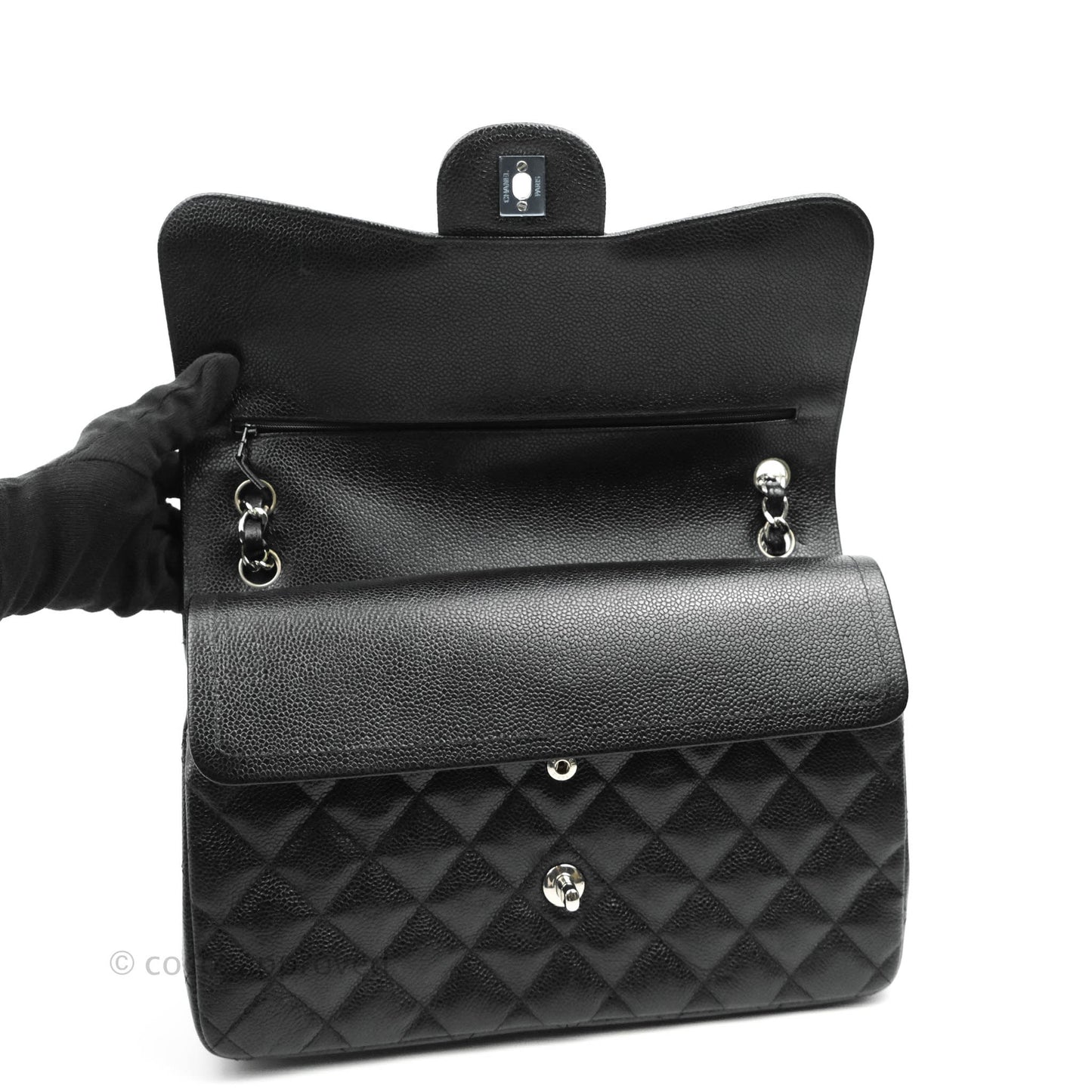 Chanel Jumbo Double Flap Black Caviar Silver Hardware⁣⁣