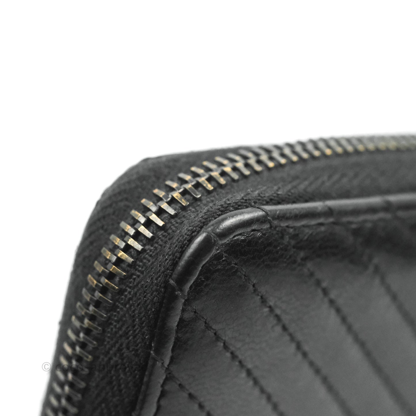 Chanel Chevron Zipped Around Long Wallet All Black Lambskin