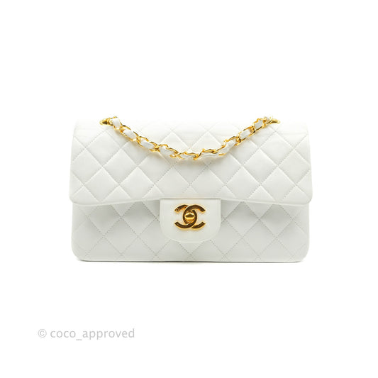 Chanel Classic Vintage Small S/M Flap White Lambskin 24K Gold Hardware