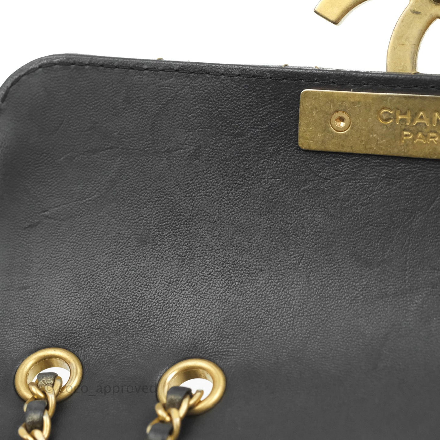 Chanel Small Enamel CC Flap Bag Quilted Iridescent Grey Lambskin Aged Gold Hardware