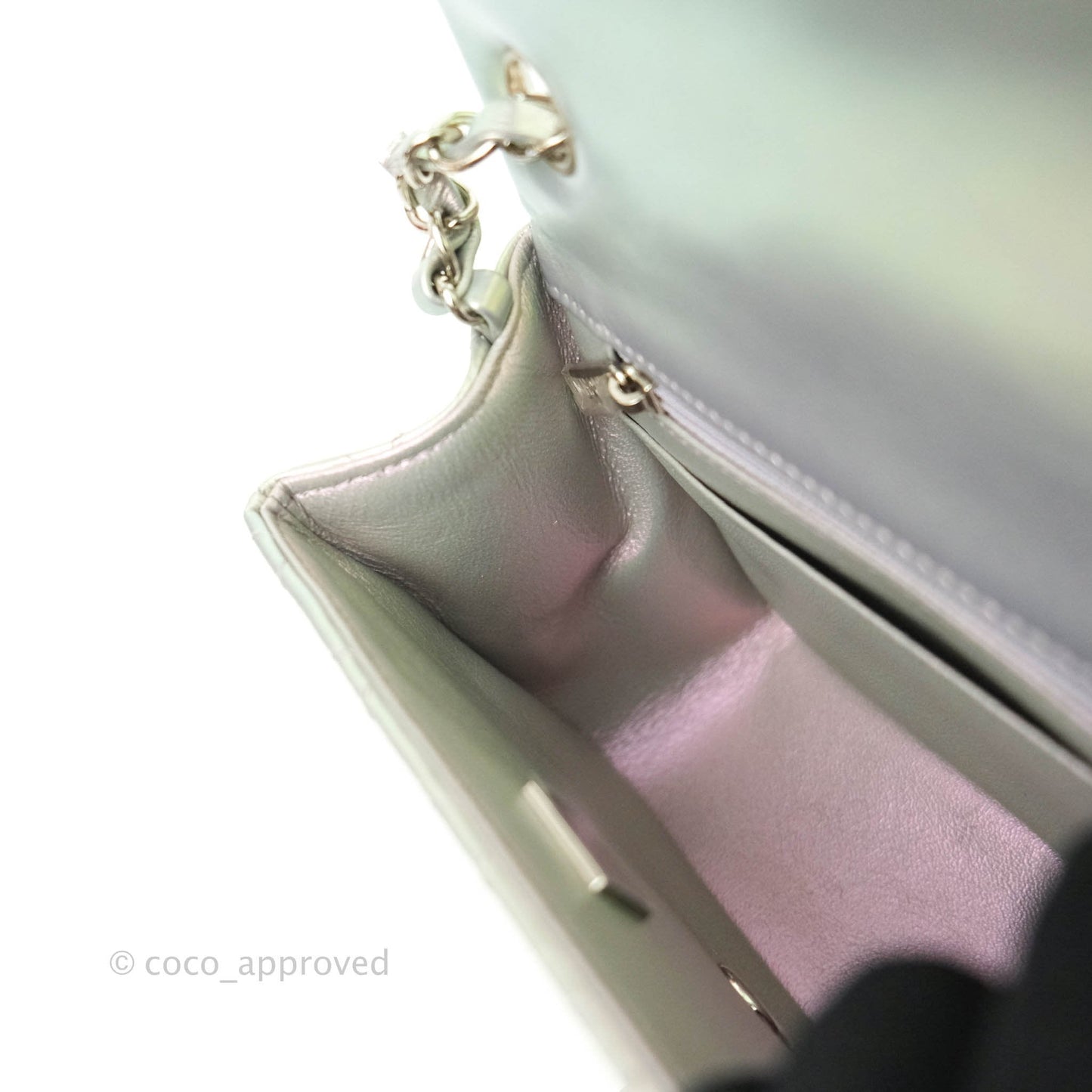 Chanel Mini Square Quilted Iridescent White Lilac Silver Hardware