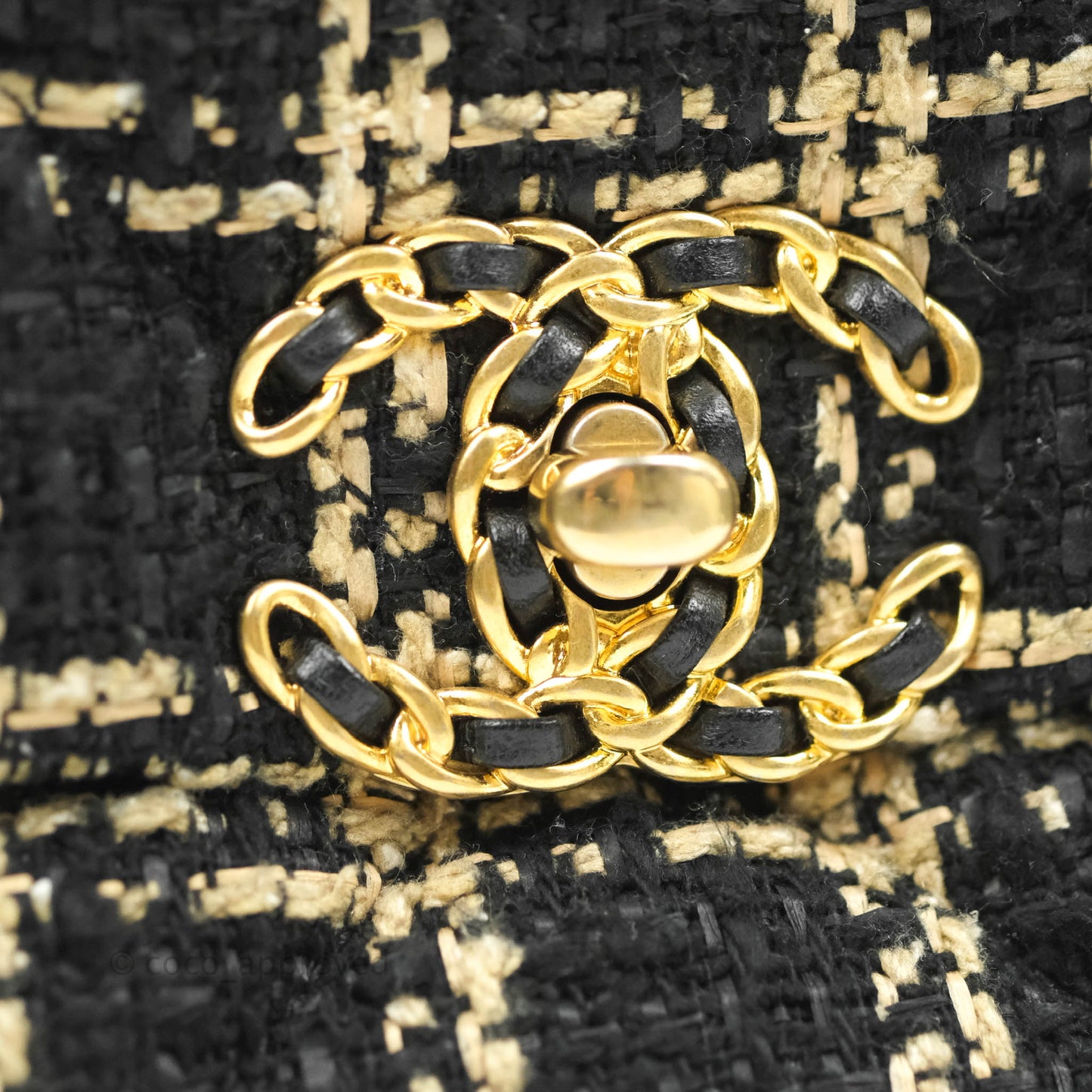 Chanel 19 Medium Beige Black Tweed Mixed Hardware
