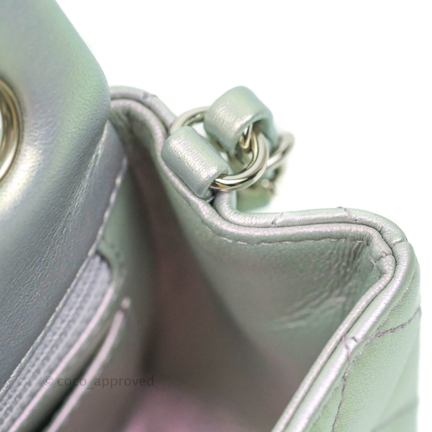 Chanel Quilted Mini Rectangular Iridescent White Lilac Calfskin Silver Hardware