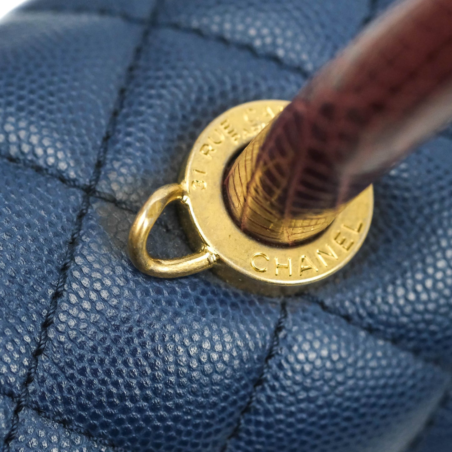 Chanel Medium (Small) Coco Handle Quilted Navy Caviar Lizard Handle Gold Hardware