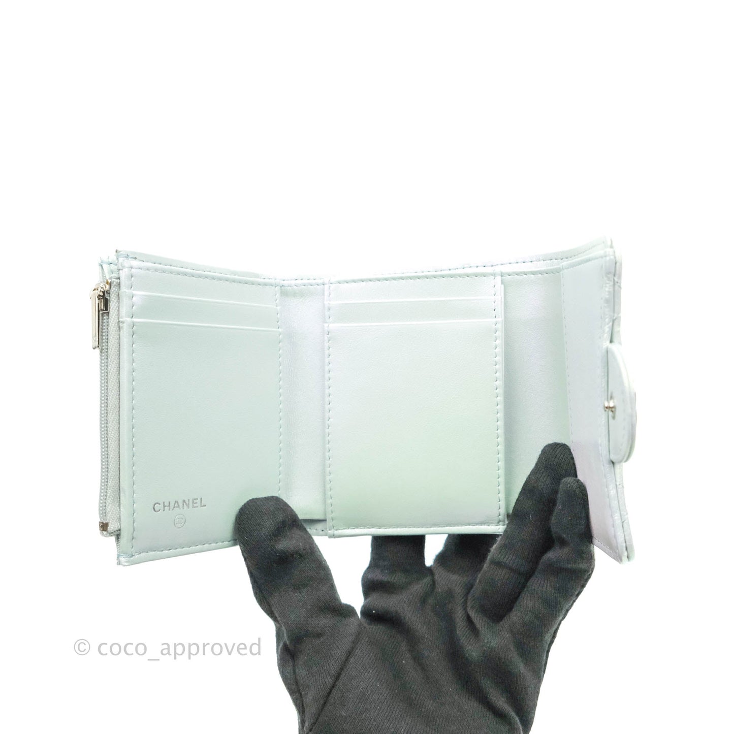 Chanel Classic Short Flap Wallet Iridescent Light Blue Calfskin Silver Hardware 21K