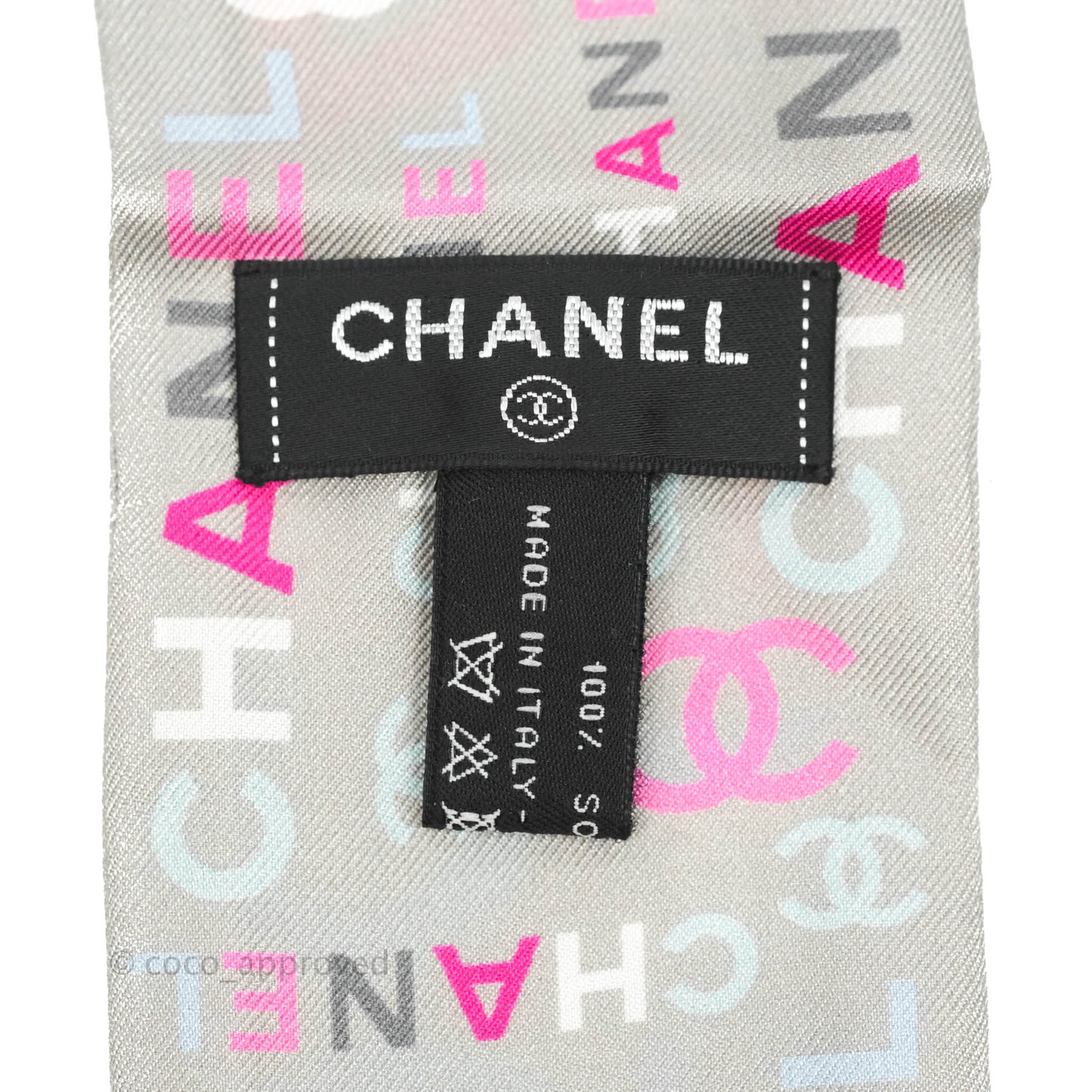 Chanel Silk Twilly in Grey & Pink