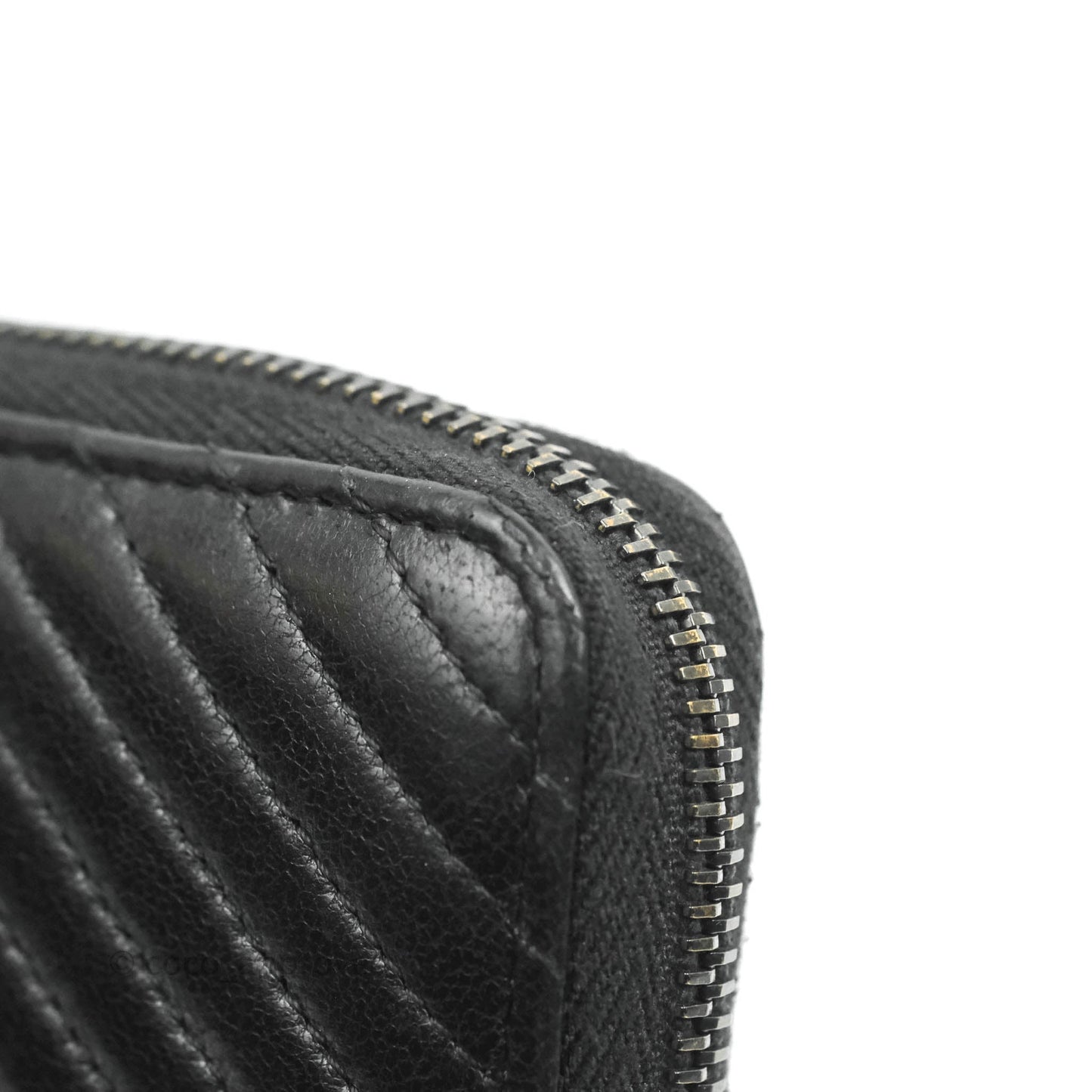 Chanel Chevron Zipped Around Long Wallet All Black Lambskin