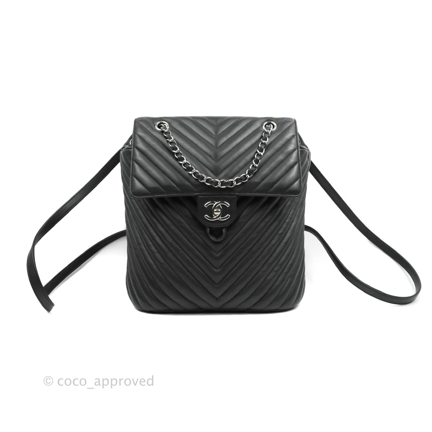 Chanel Medium Chevron Urban Spirit Backpack Black Calfskin Silver Hardware
