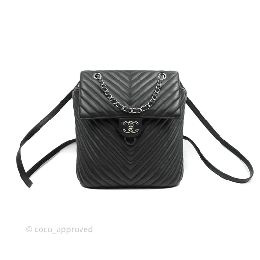 Chanel Medium Chevron Urban Spirit Backpack Black Calfskin Silver Hardware