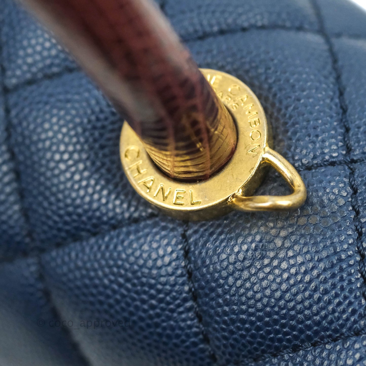 Chanel Medium (Small) Coco Handle Quilted Navy Caviar Lizard Handle Gold Hardware
