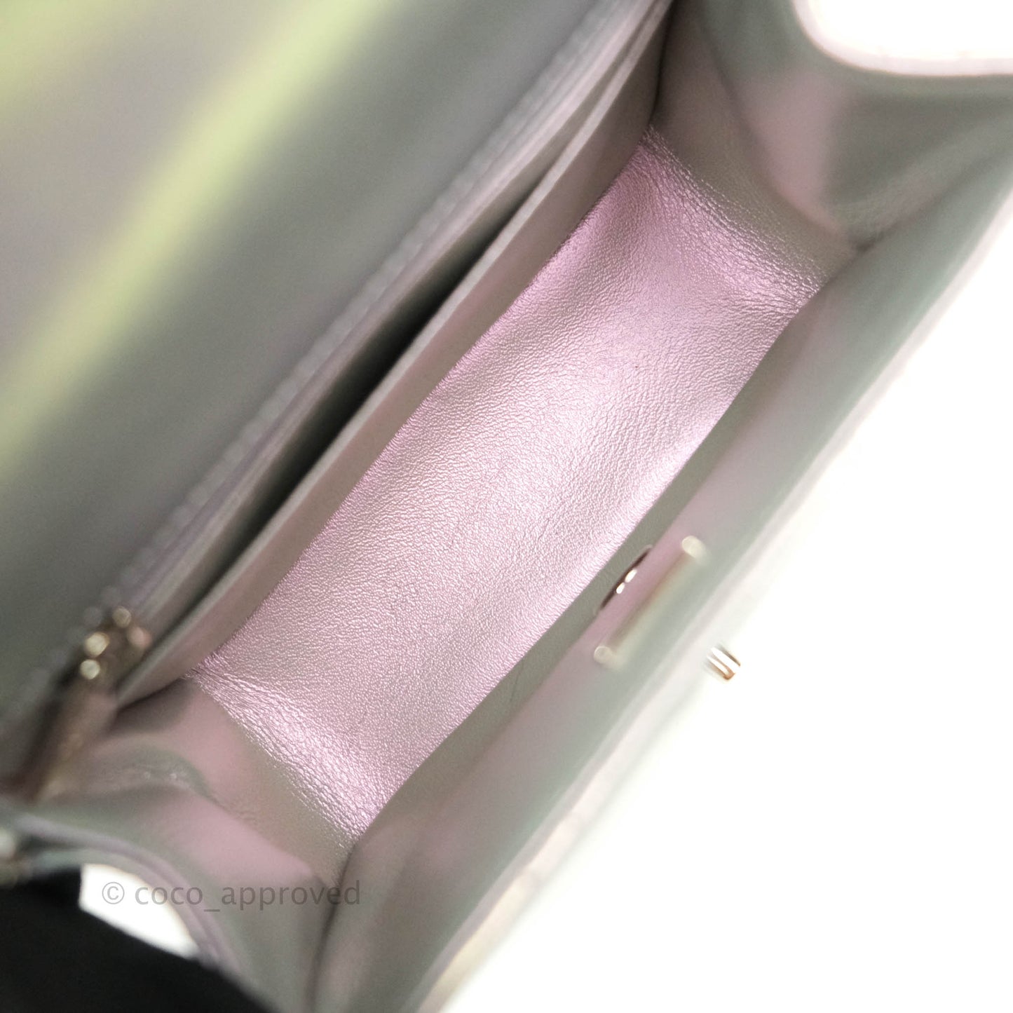 Chanel Mini Square Quilted Iridescent White Lilac Silver Hardware