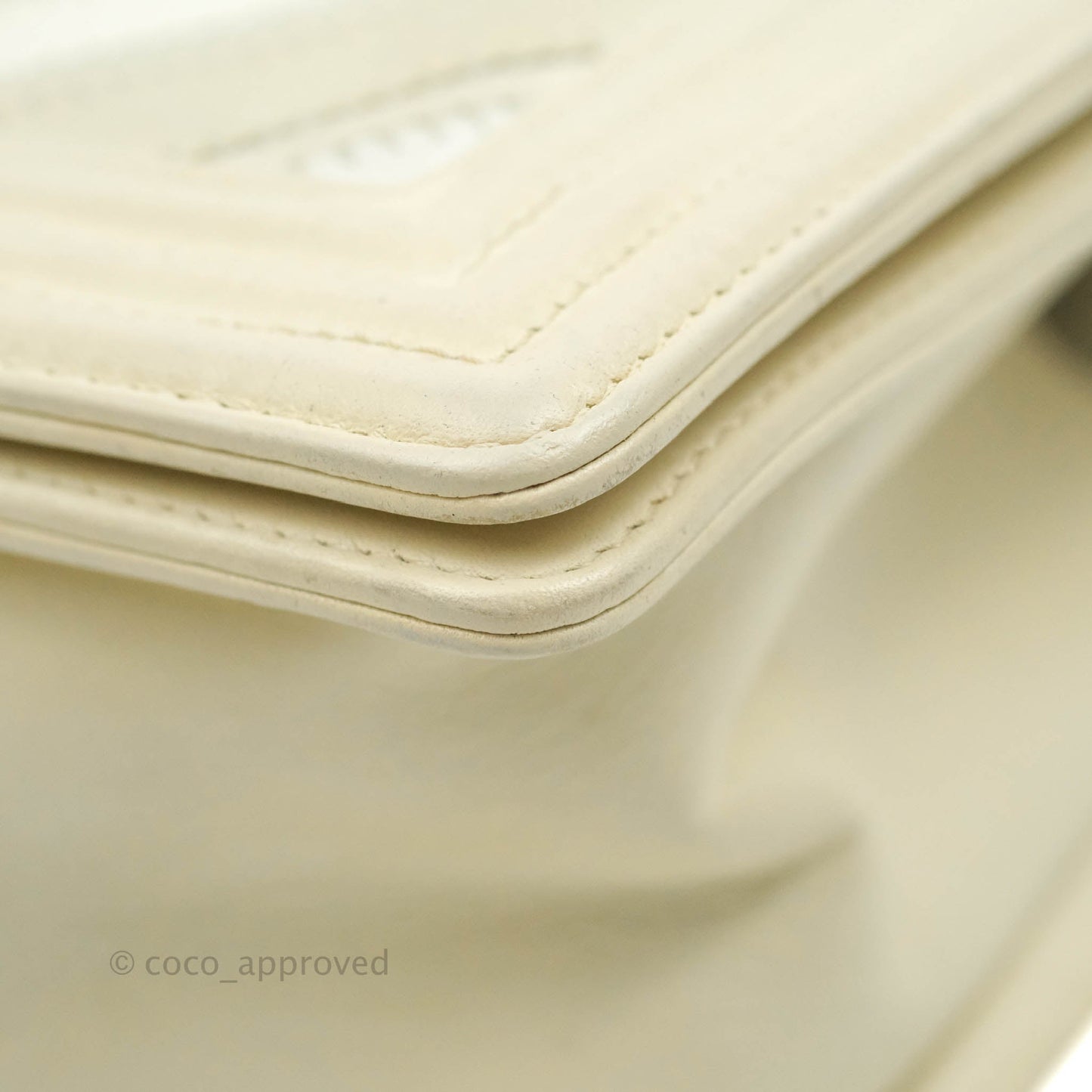 Chanel Medium Chevron Boy Light Beige Calfskin Caviar Aged Gold Hardware
