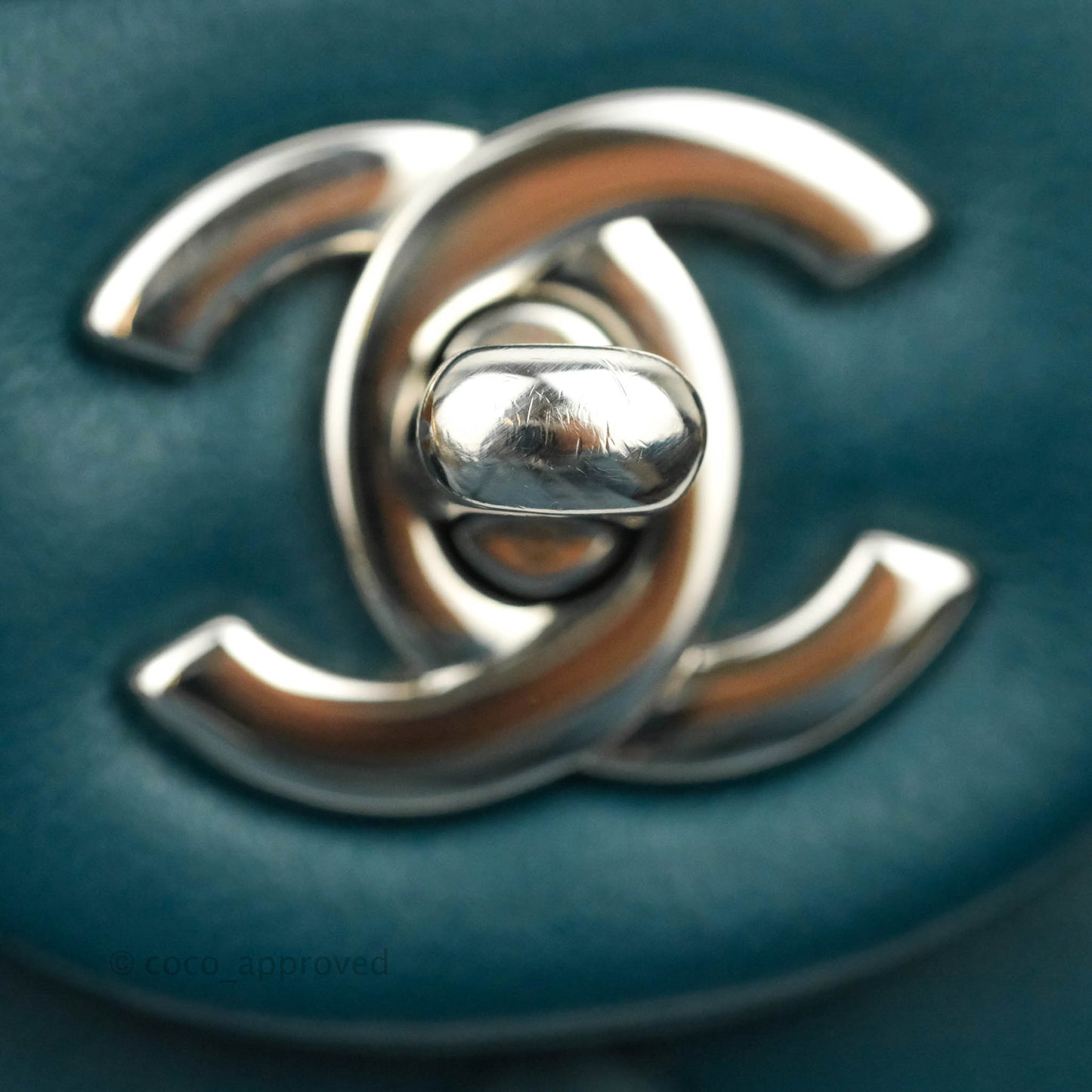 Chanel Classic Mini Rectangular Flap Teal Lambskin Silver Hardware