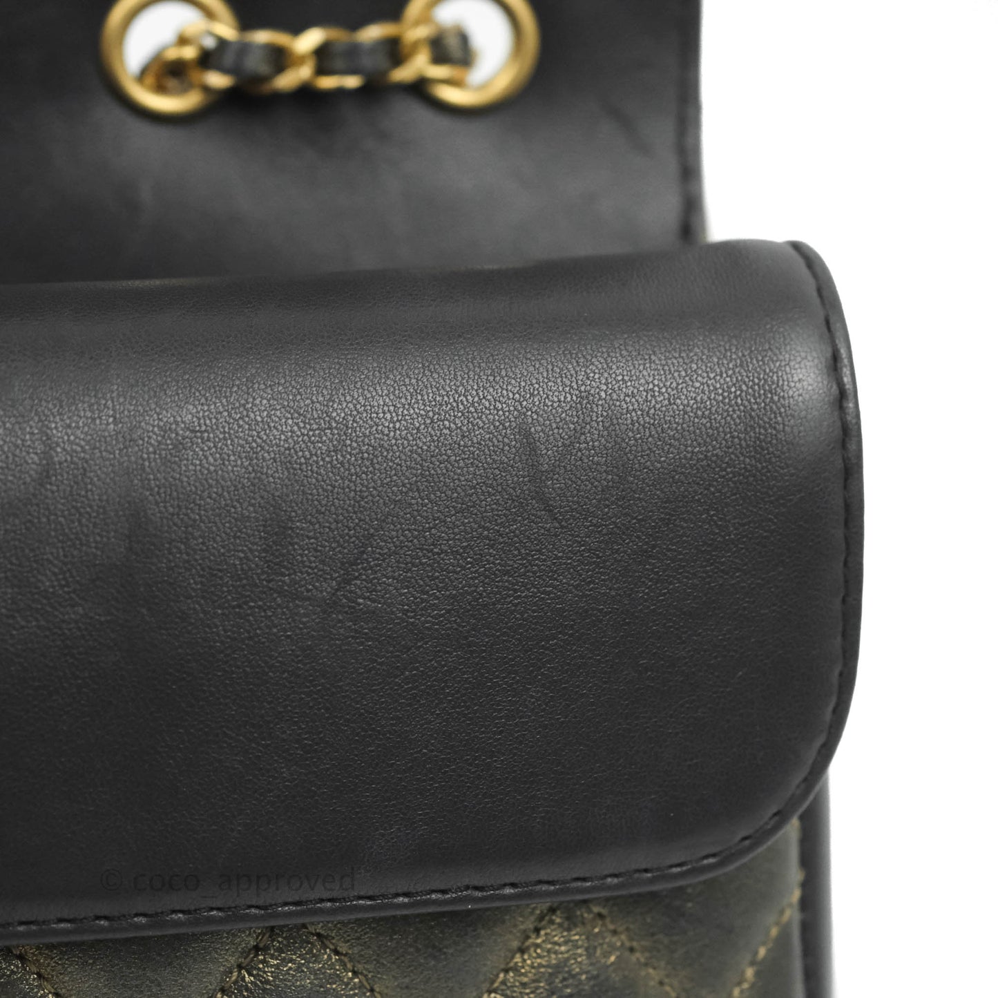 Chanel Small Enamel CC Flap Bag Quilted Iridescent Grey Lambskin Aged Gold Hardware