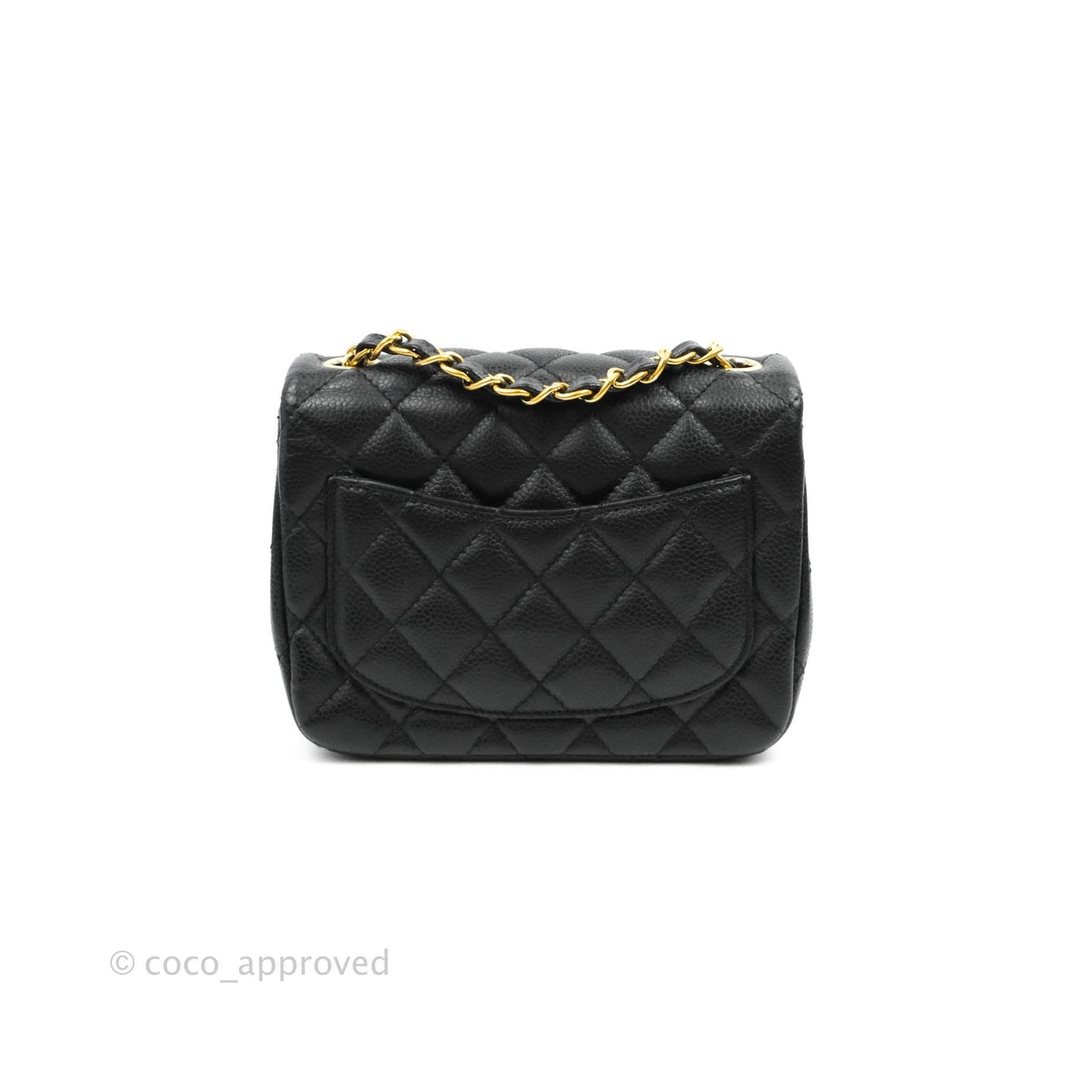 Chanel Quilted Mini Square Flap Bag Black Caviar Aged Gold Hardware