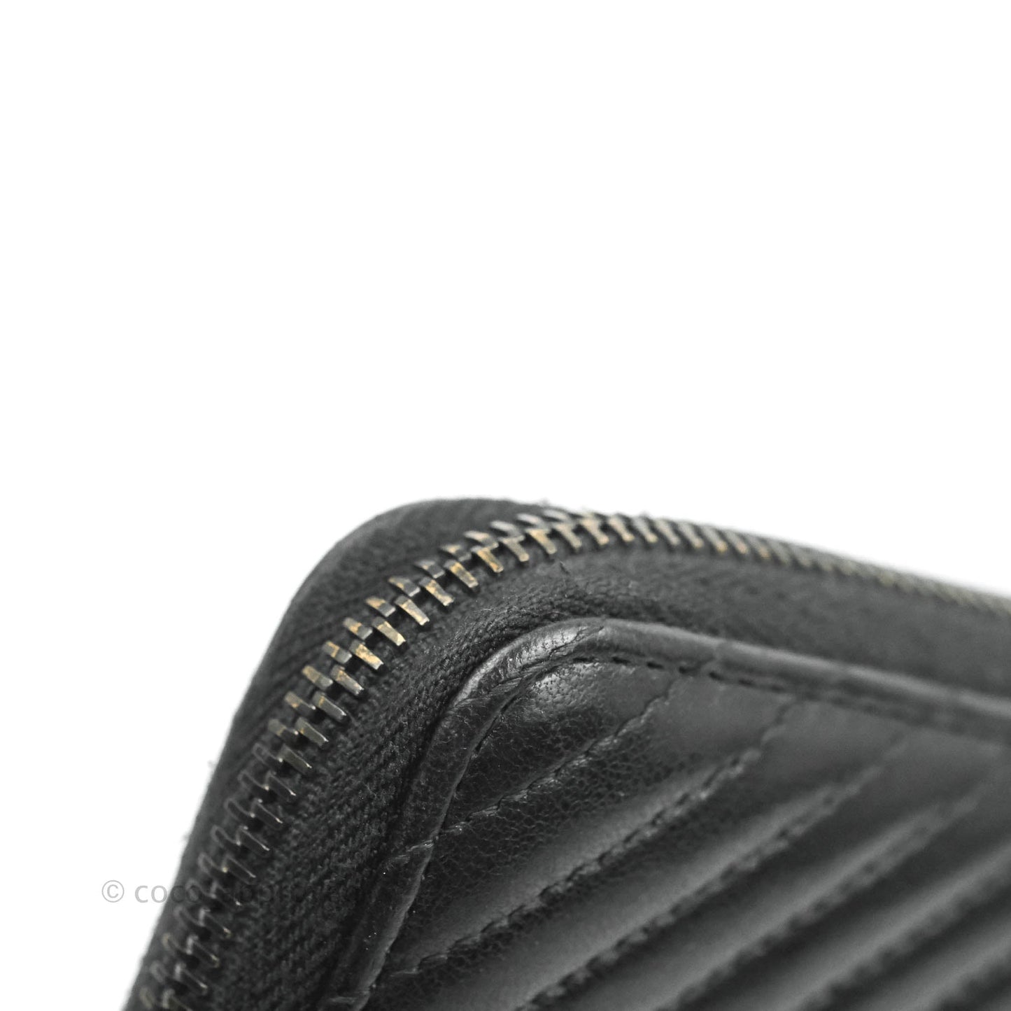 Chanel Chevron Zipped Around Long Wallet All Black Lambskin