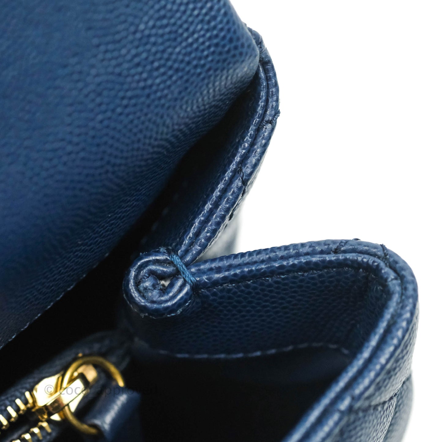 Chanel Medium (Small) Coco Handle Quilted Navy Caviar Lizard Handle Gold Hardware