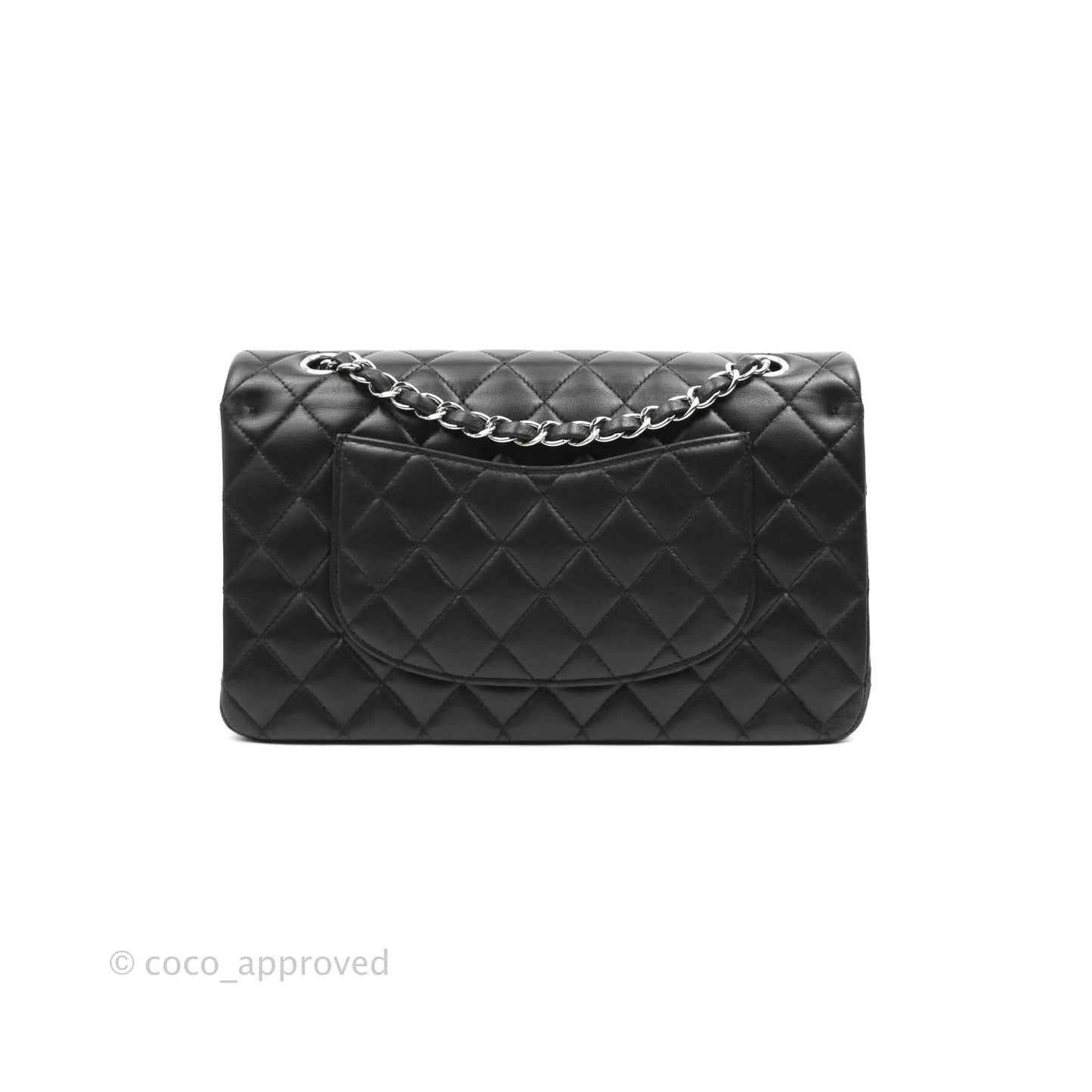 Chanel Classic M/L Medium Double Flap Black Lambskin Silver Hardware