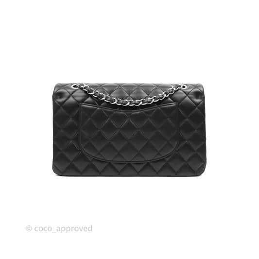 Chanel Classic M/L Medium Double Flap Black Lambskin Silver Hardware