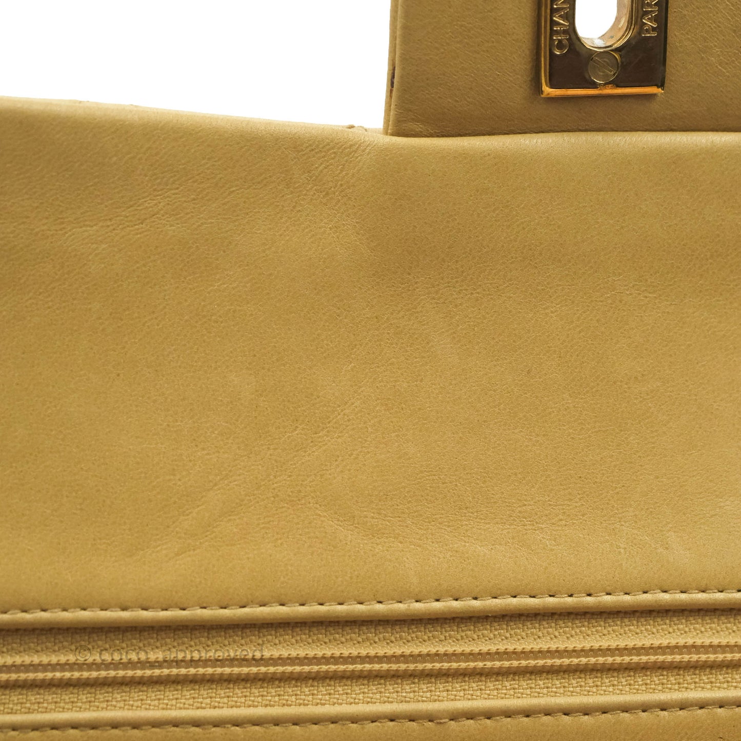 Chanel Vintage Classic M/L Medium Double Flap Bag Beige Lambskin 24K Gold Hardware