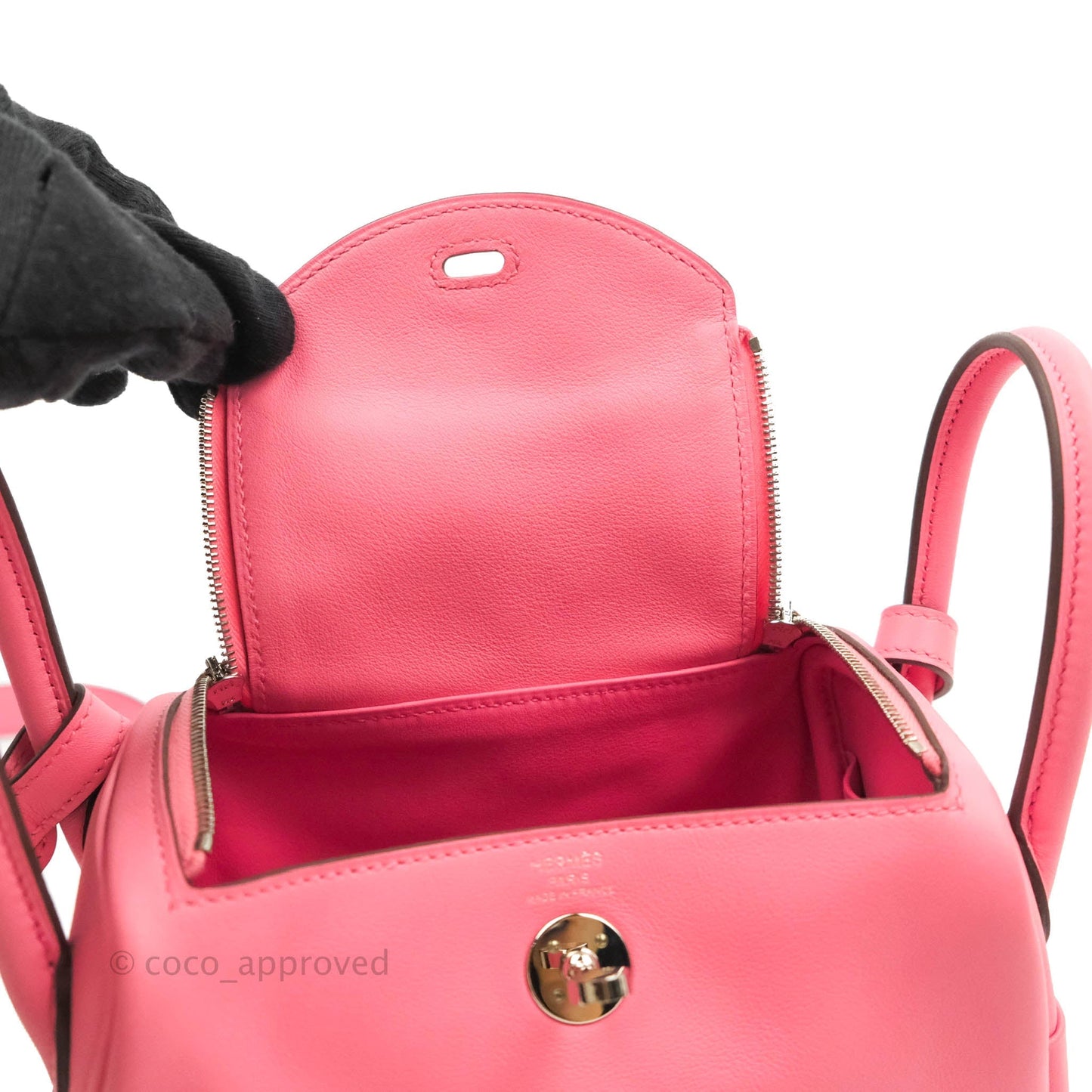 Hermès Mini Lindy 20 Rose Ete Swift Palladium Hardware