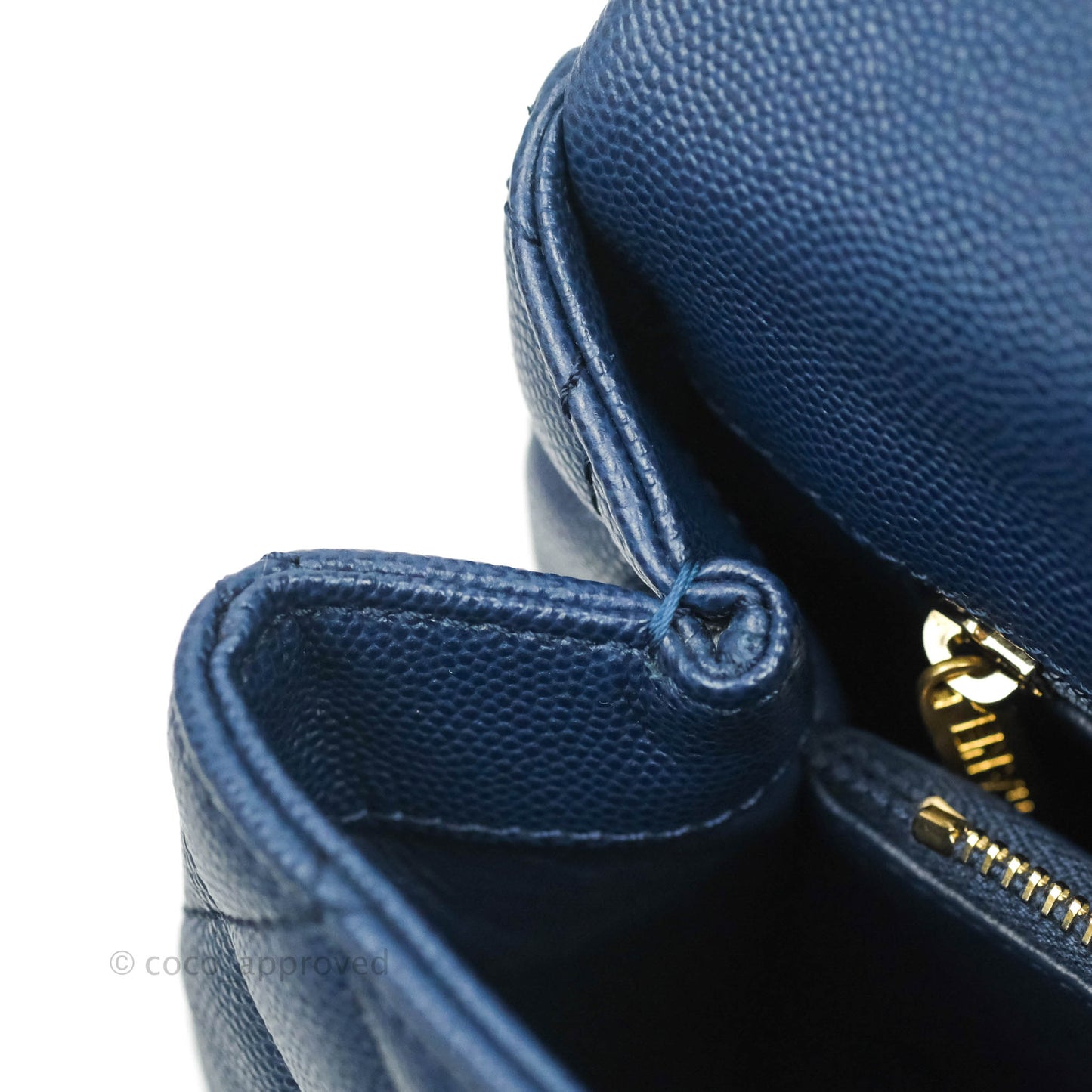Chanel Medium (Small) Coco Handle Quilted Navy Caviar Lizard Handle Gold Hardware
