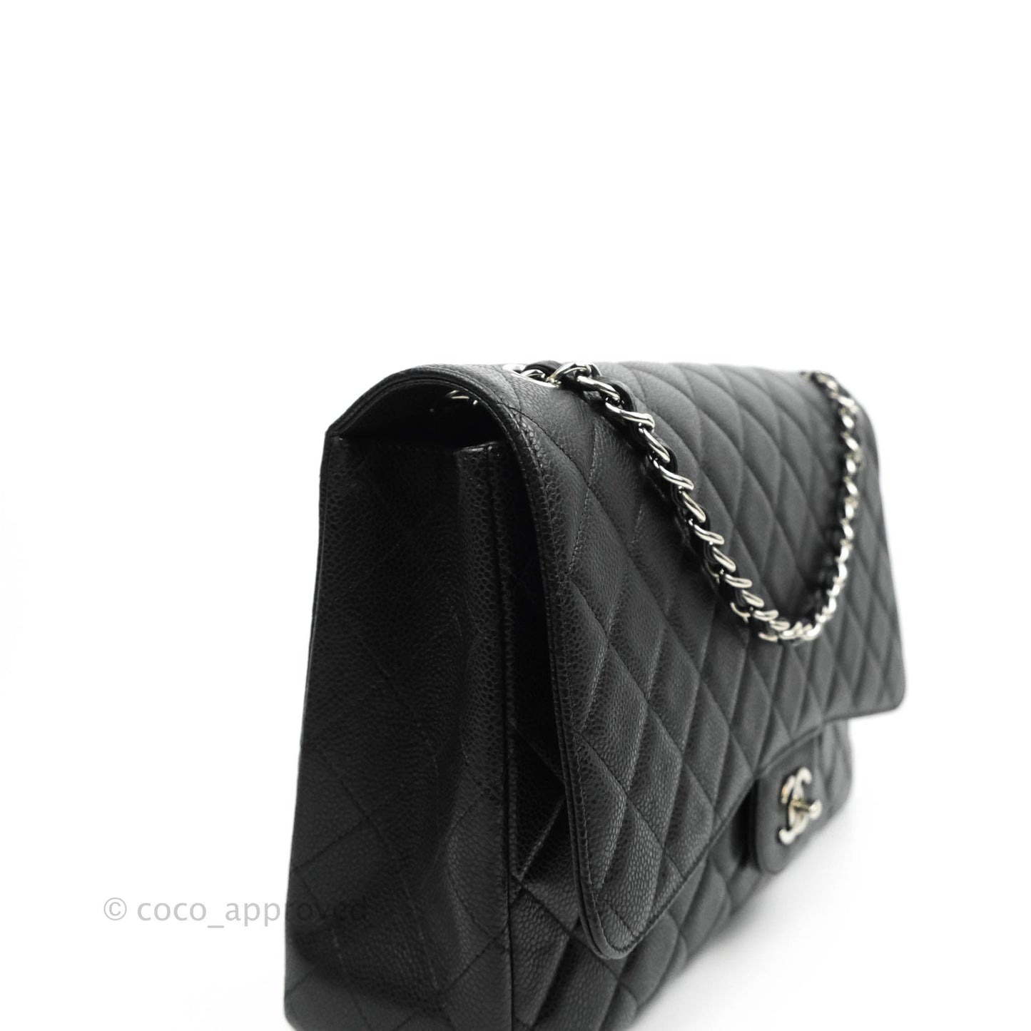 Chanel Single Flap Maxi Caviar Black Silver Hardware