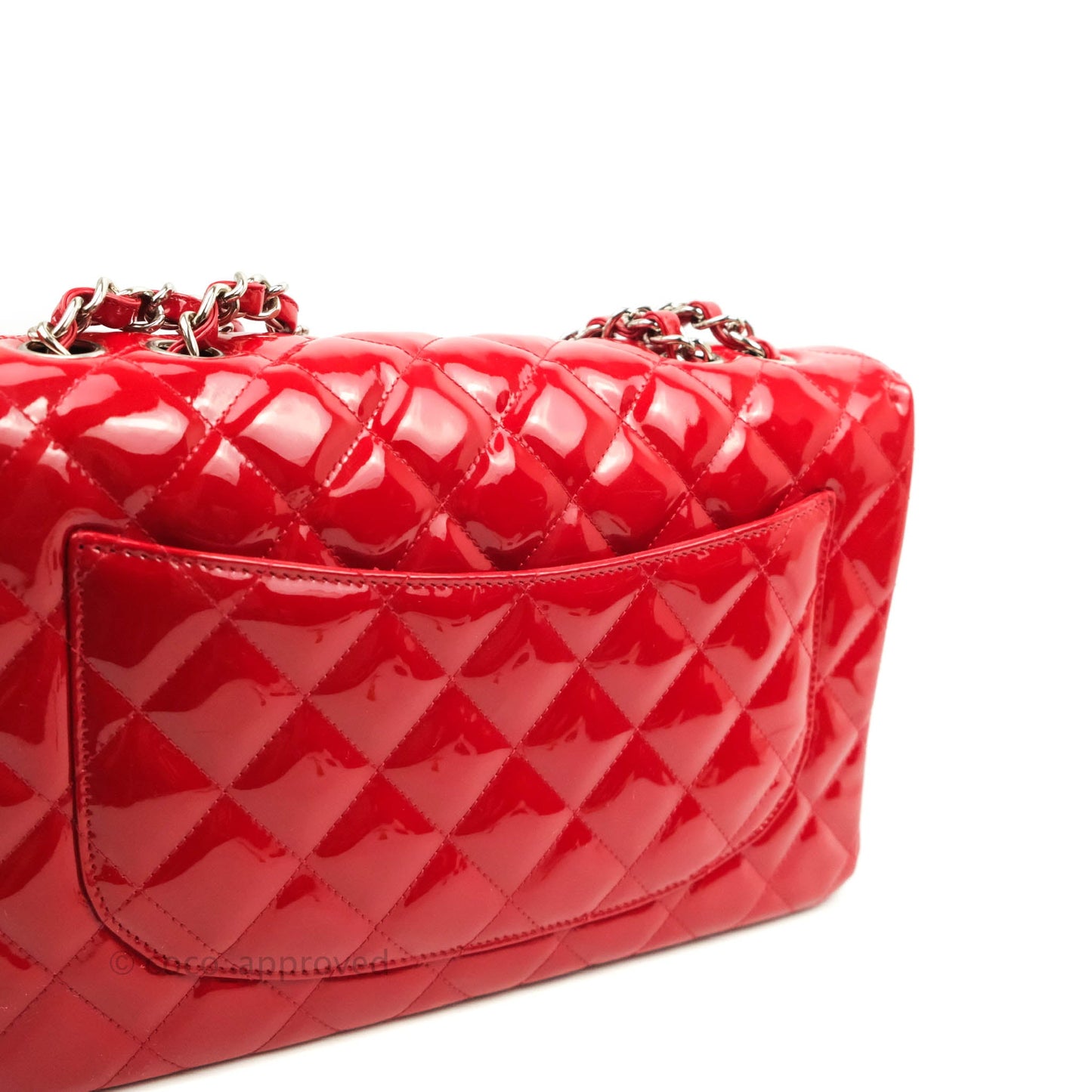 Chanel Quilted Jumbo Red Patent Silver Hardware 10C