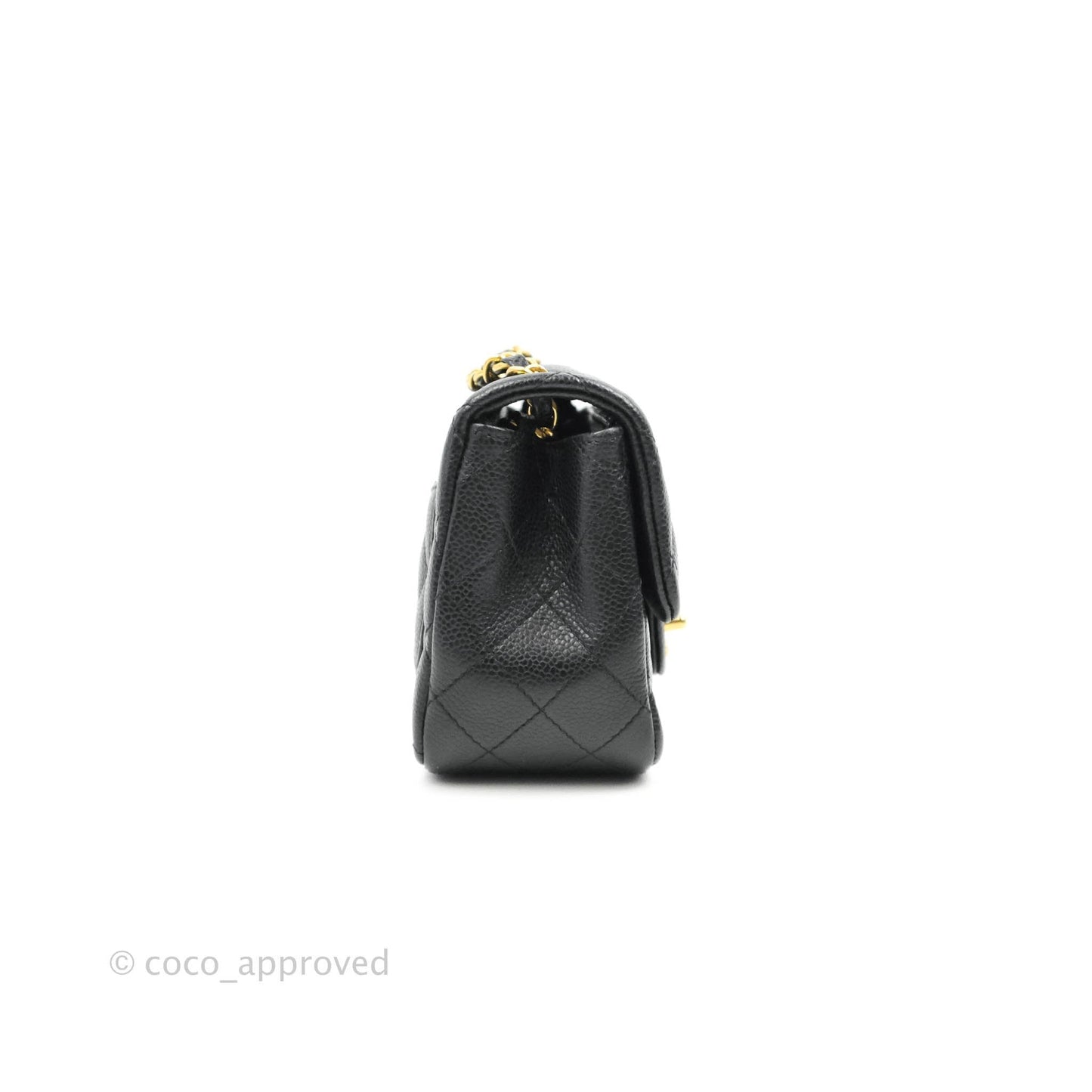 Chanel Quilted Mini Square Flap Bag Black Caviar Aged Gold Hardware