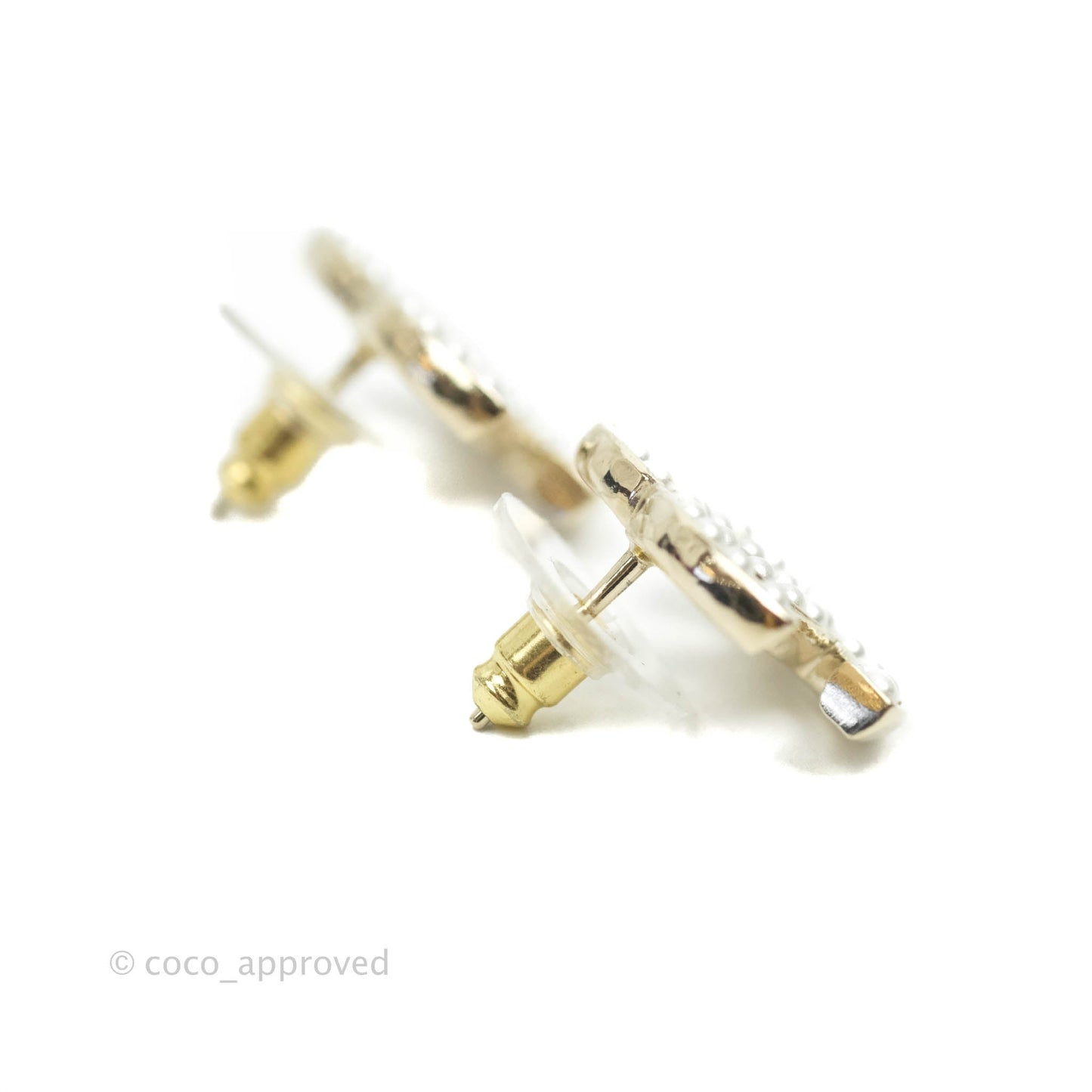 Chanel CC Pearl Earrings Gold Tone 21P