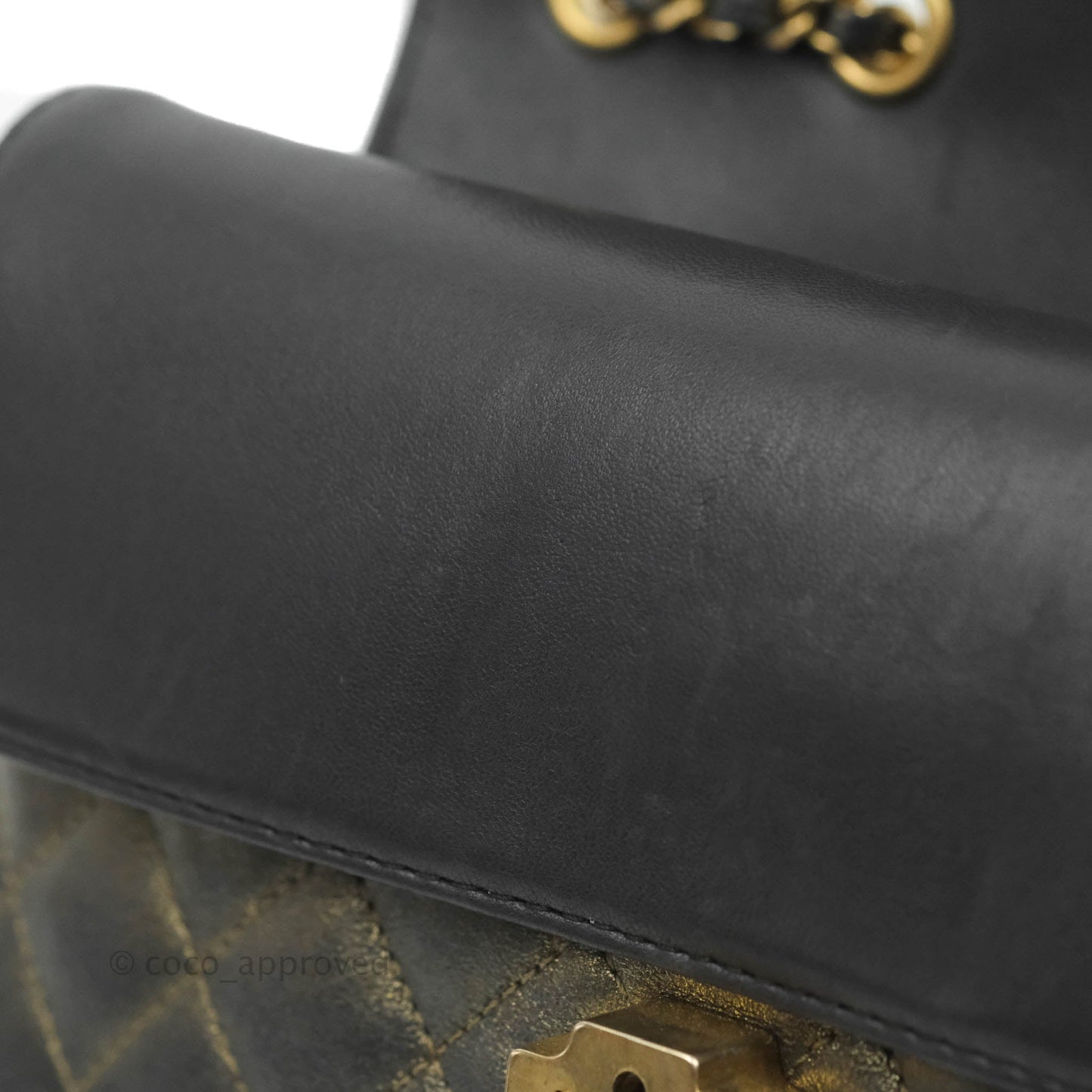 Chanel Small Enamel CC Flap Bag Quilted Iridescent Grey Lambskin Aged Gold Hardware