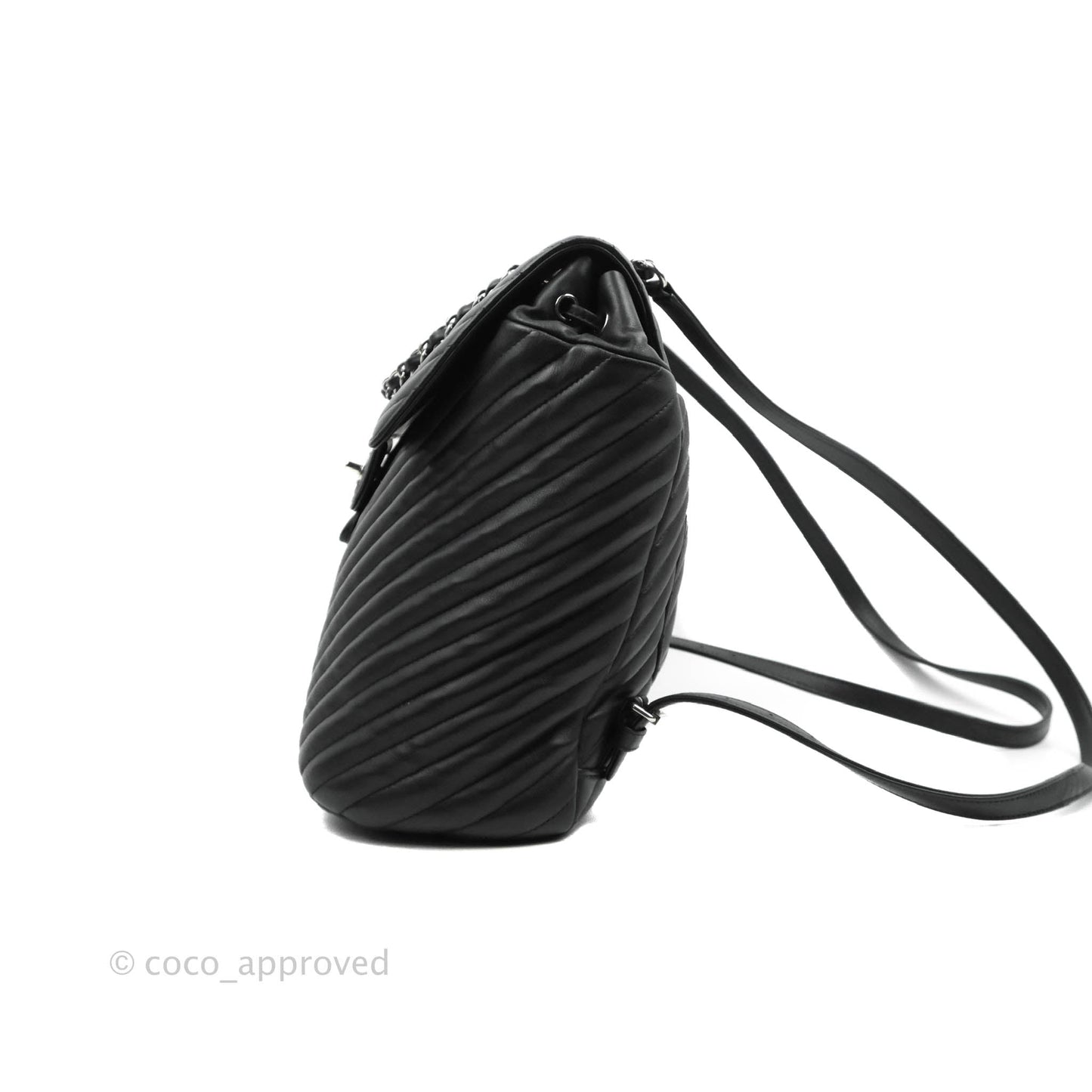 Chanel Medium Chevron Urban Spirit Backpack Black Calfskin Silver Hardware