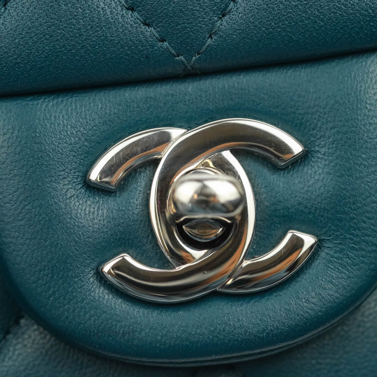 Chanel Classic Mini Rectangular Flap Teal Lambskin Silver Hardware