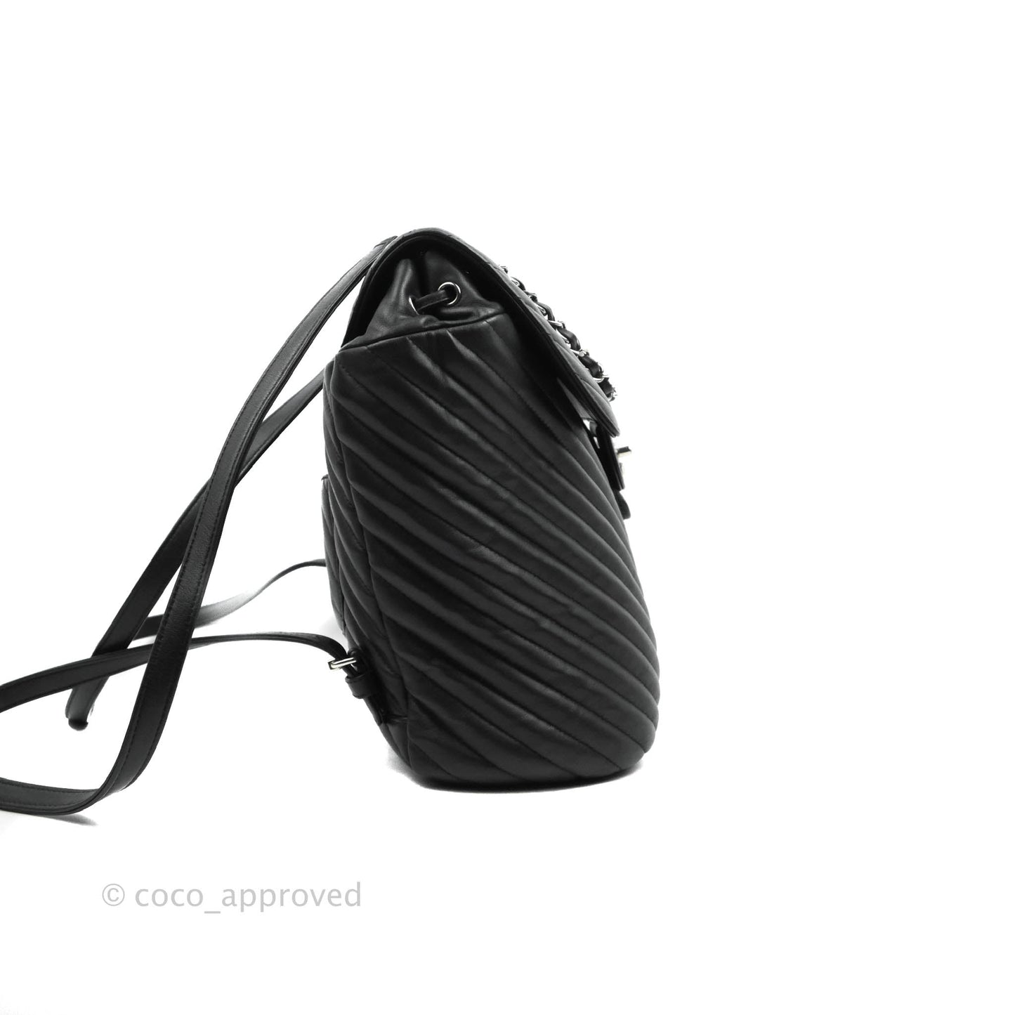 Chanel Medium Chevron Urban Spirit Backpack Black Calfskin Silver Hardware