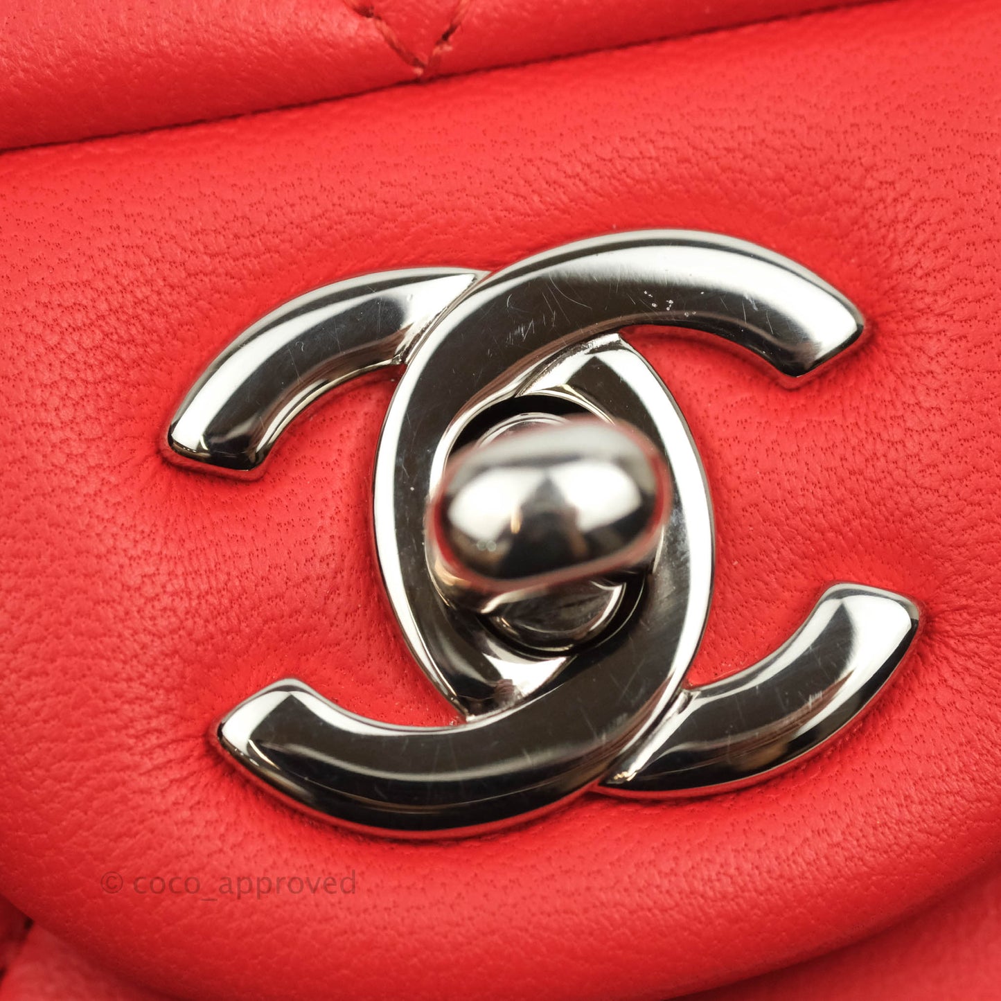 Chanel Classic M/L Medium Double Flap Poppy Red Lambskin Silver Hardware