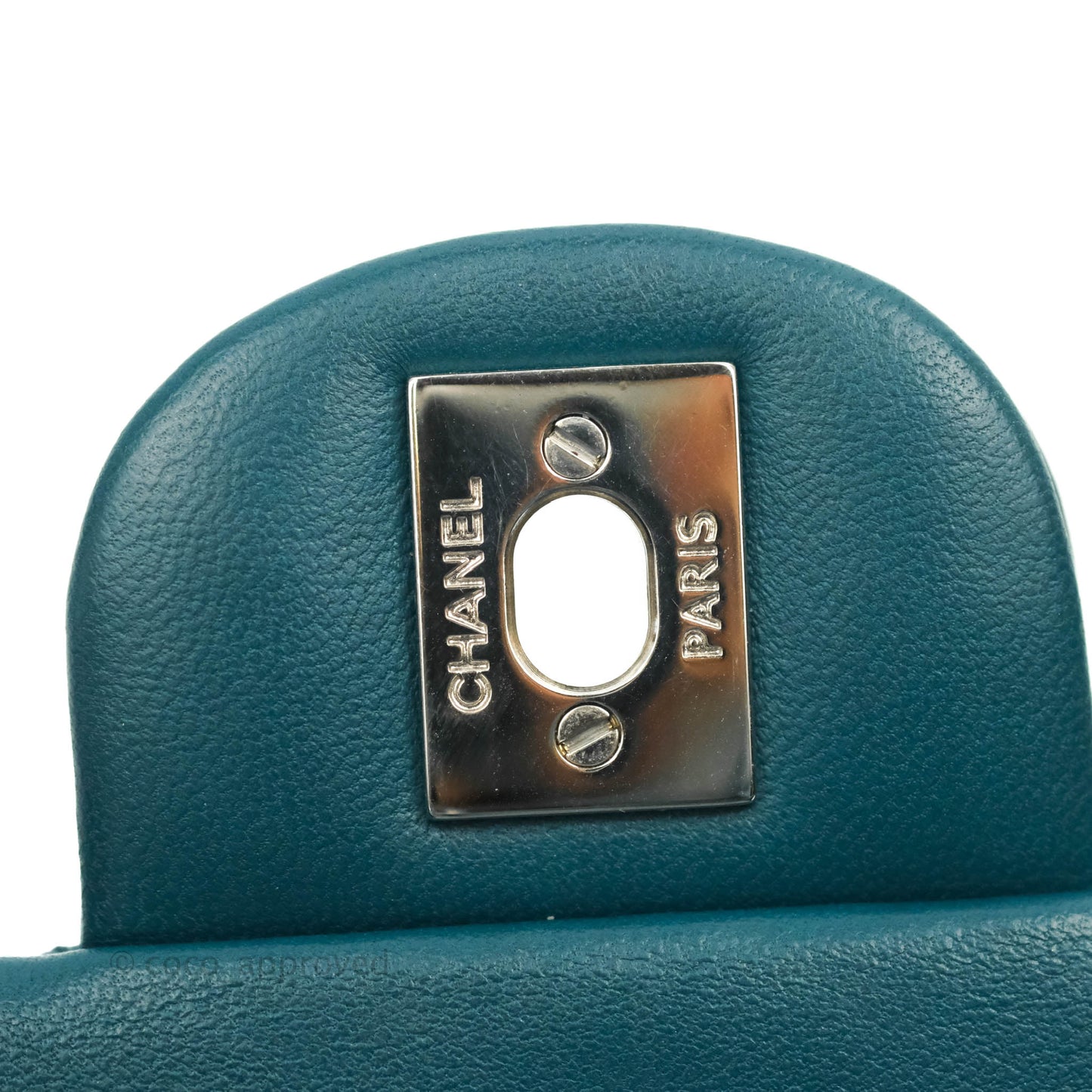 Chanel Classic Mini Rectangular Flap Teal Lambskin Silver Hardware