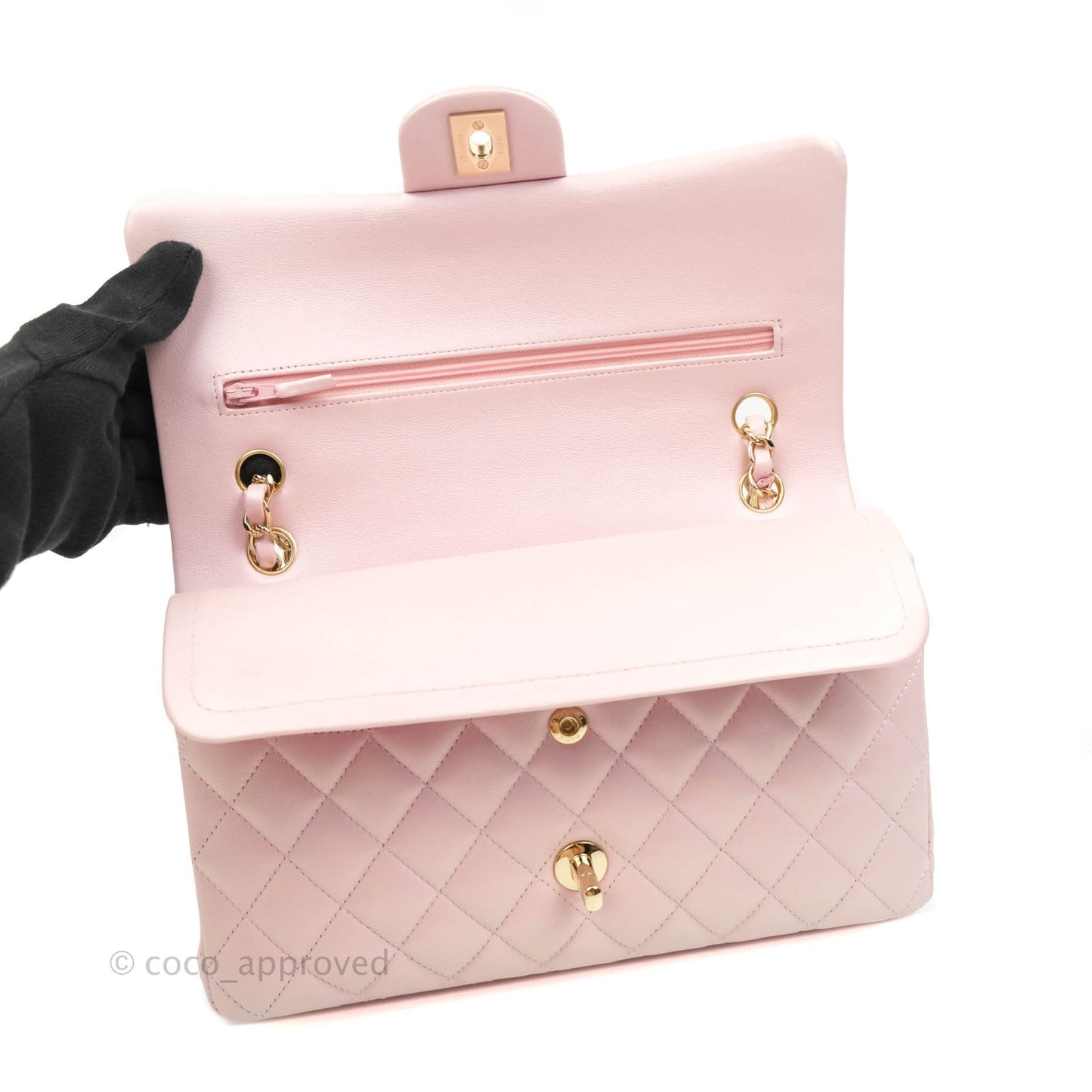 Chanel Quilted M/L Medium Double Flap Bag Iridescent Pink Calfskin Gold Hardware 21S