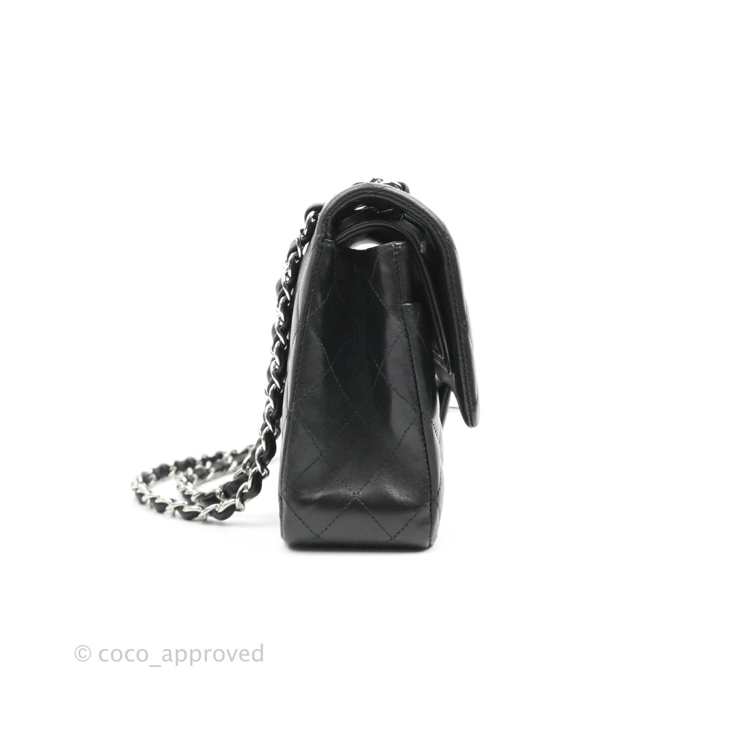 Chanel Classic M/L Medium Double Flap Black Lambskin Silver Hardware