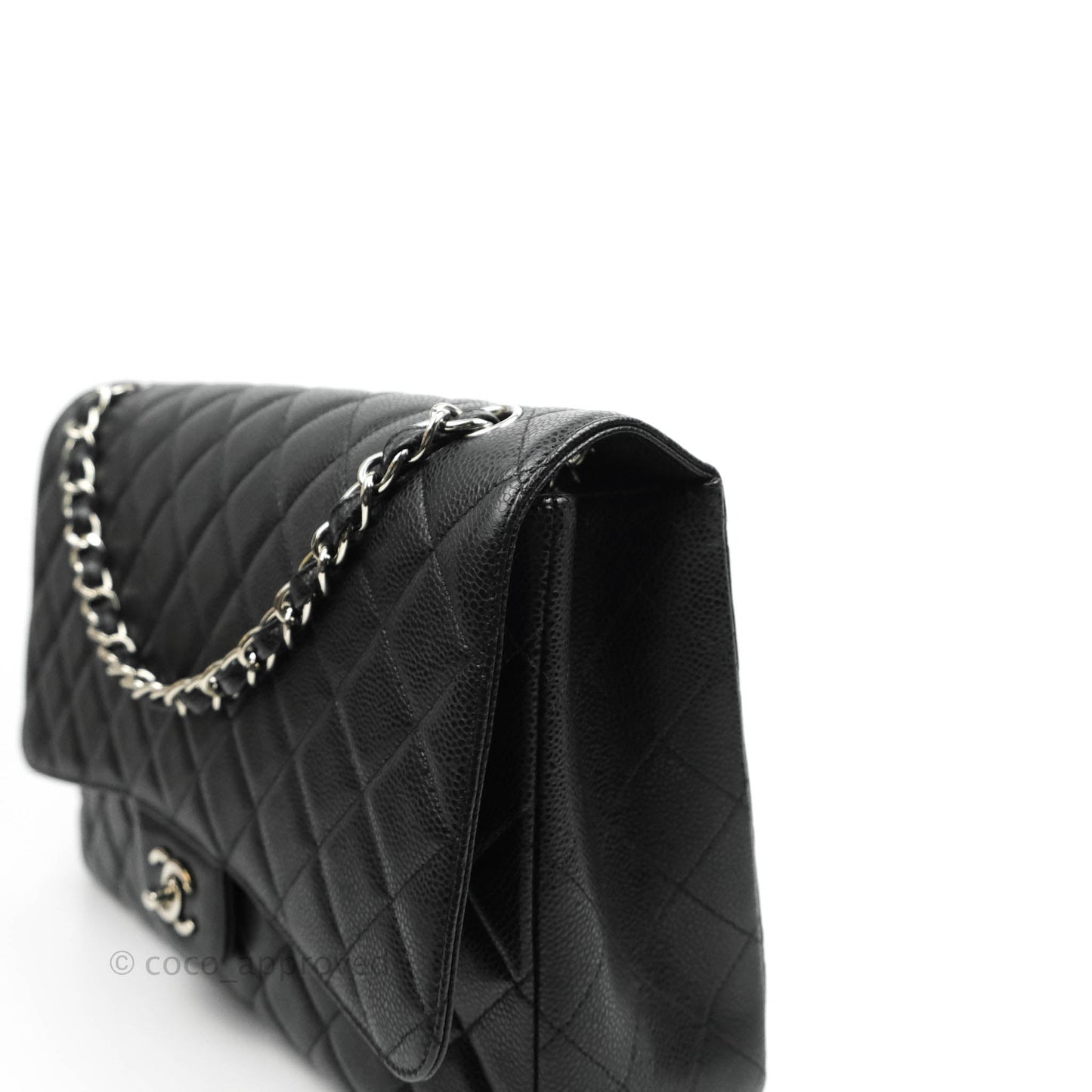 Chanel Single Flap Maxi Caviar Black Silver Hardware
