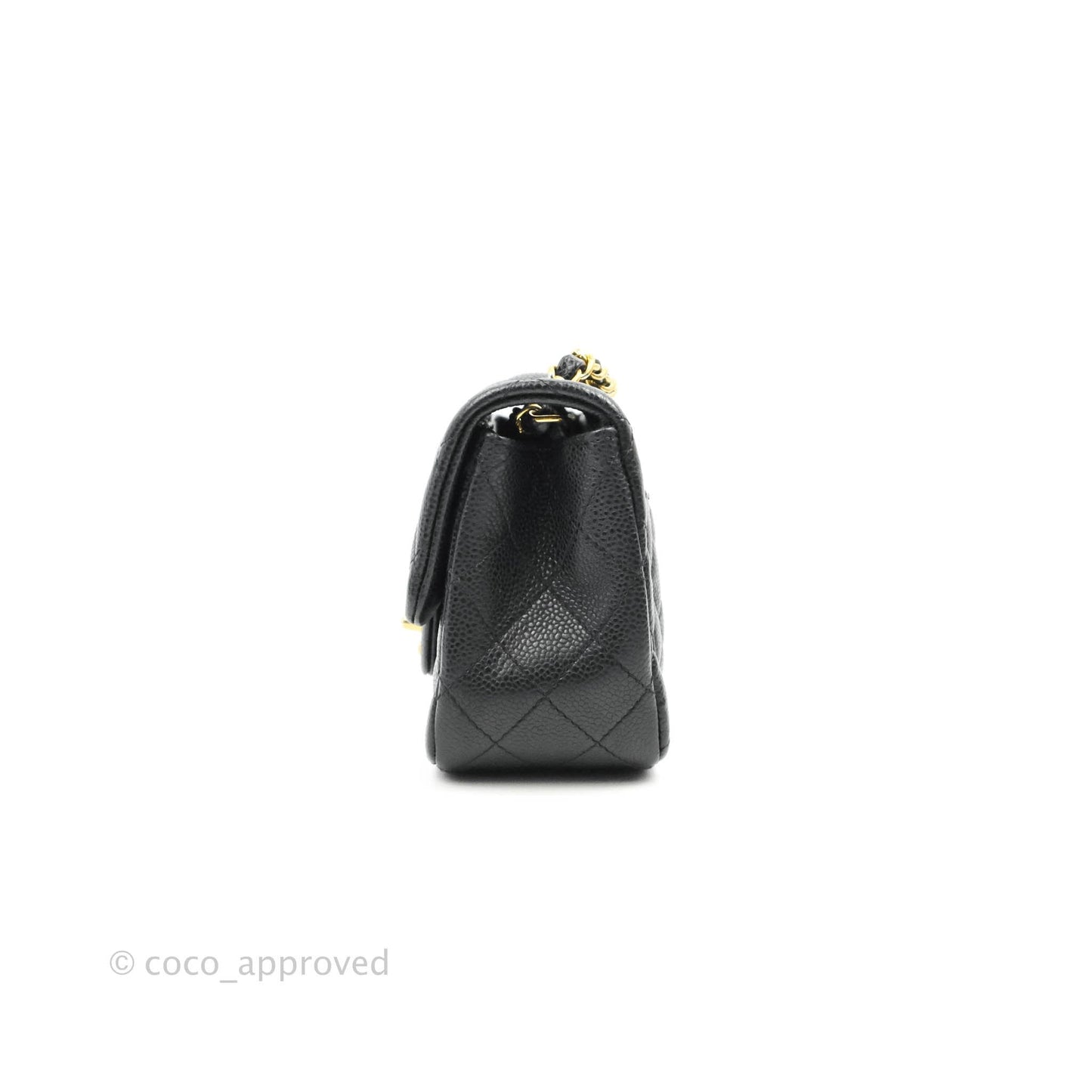 Chanel Quilted Mini Square Flap Bag Black Caviar Aged Gold Hardware
