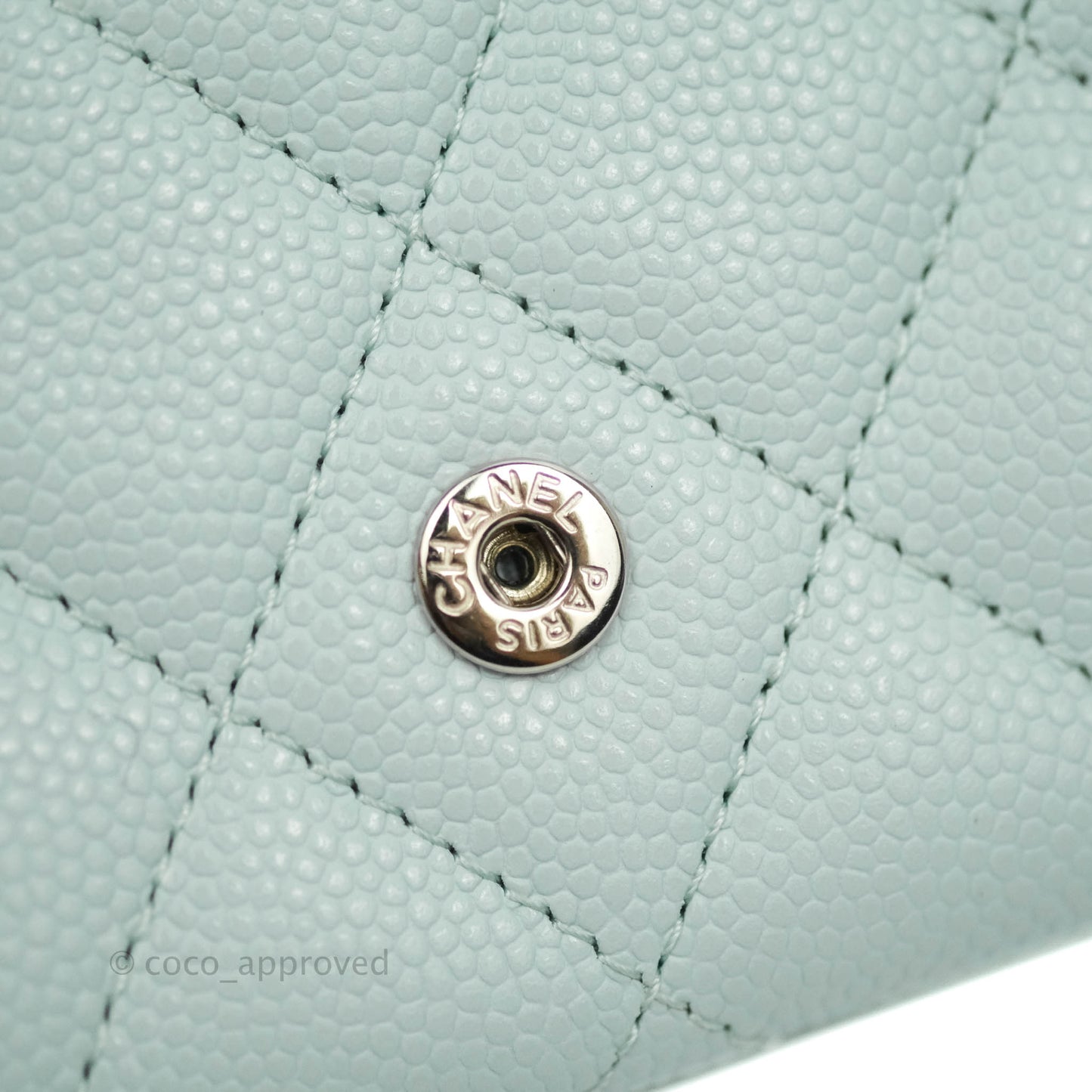 Chanel Quilted Classic Flap Card Holder Pale Mint Caviar Silver Hardware