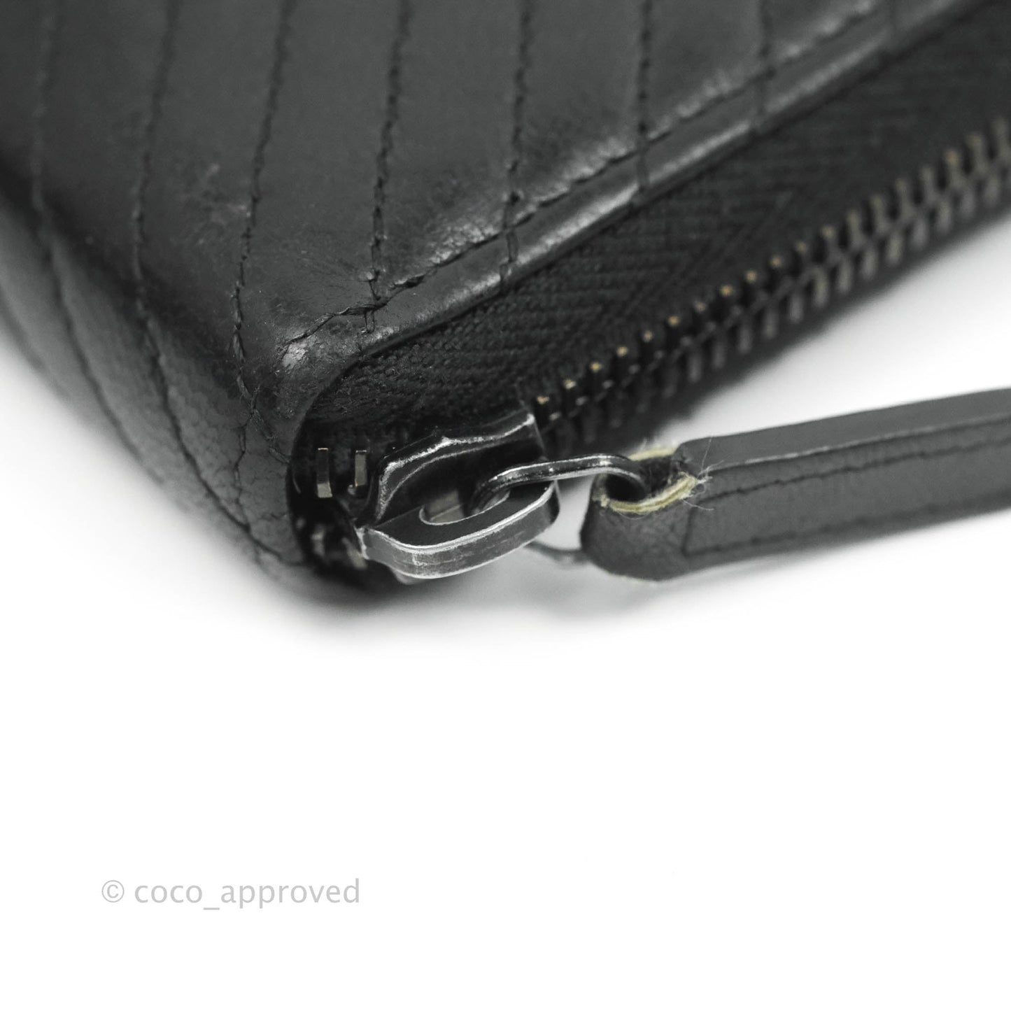Chanel Chevron Zipped Around Long Wallet All Black Lambskin