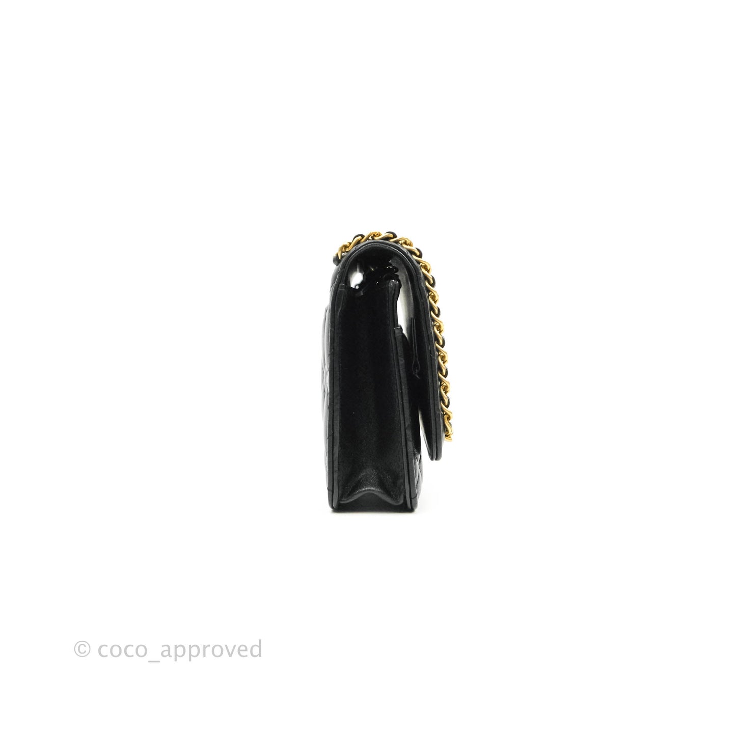 Chanel Quilted Wallet on Chain WOC Chain Around Black Lambskin Aged Gold Hardware