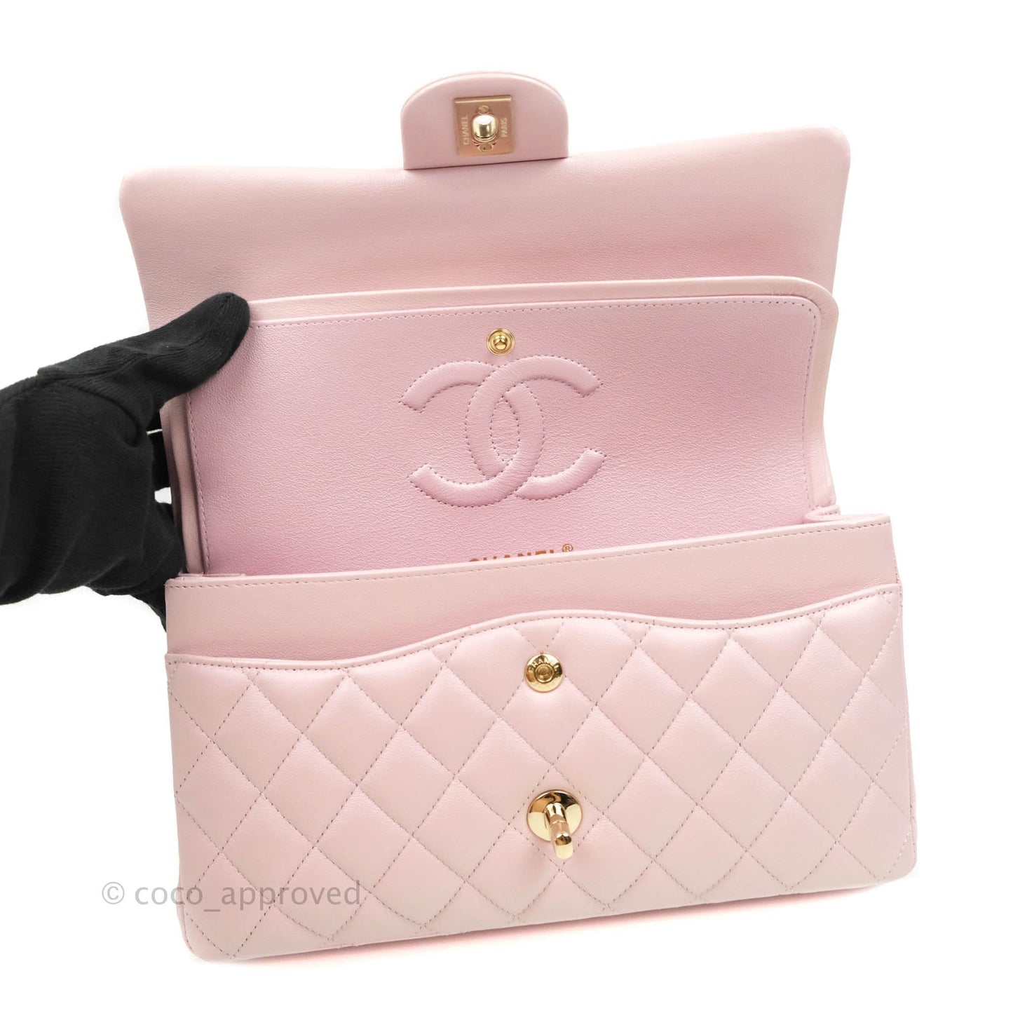 Chanel Quilted M/L Medium Double Flap Bag Iridescent Pink Calfskin Gold Hardware 21S