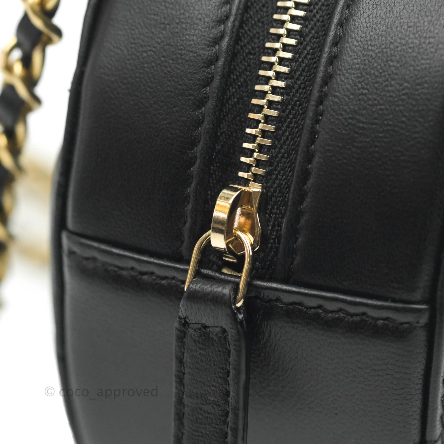 Chanel Quilted Round Pearl Crush Clutch With Chain Black Lambskin Gold Hardware
