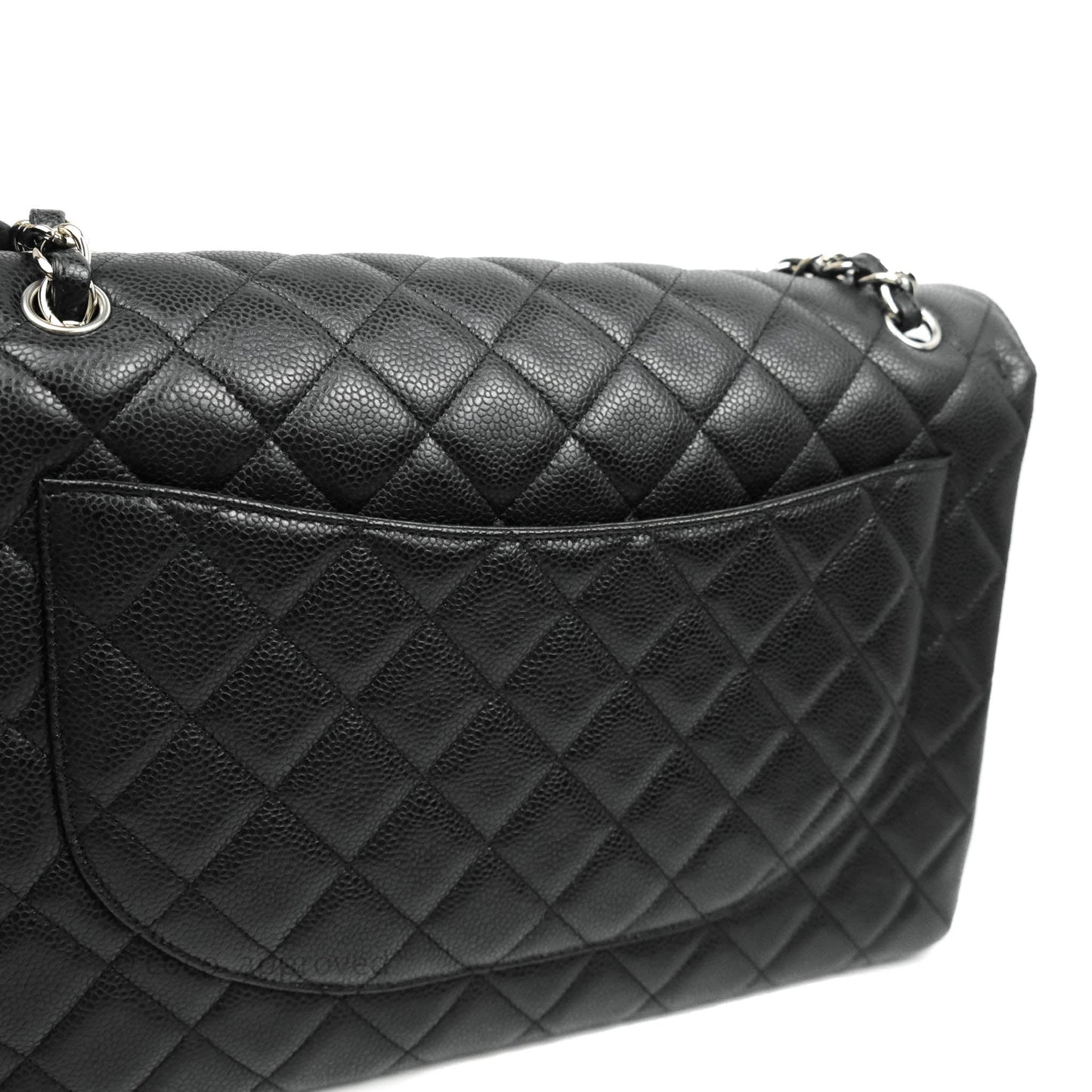 Chanel Single Flap Maxi Caviar Black Silver Hardware