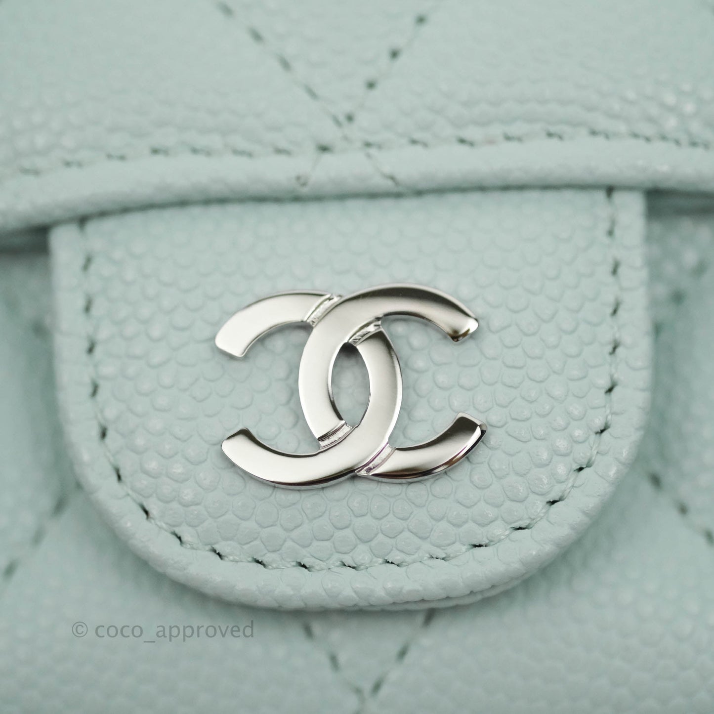 Chanel Quilted Classic Flap Card Holder Pale Mint Caviar Silver Hardware