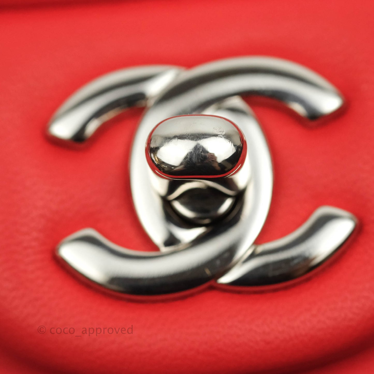 Chanel Classic M/L Medium Double Flap Poppy Red Lambskin Silver Hardware