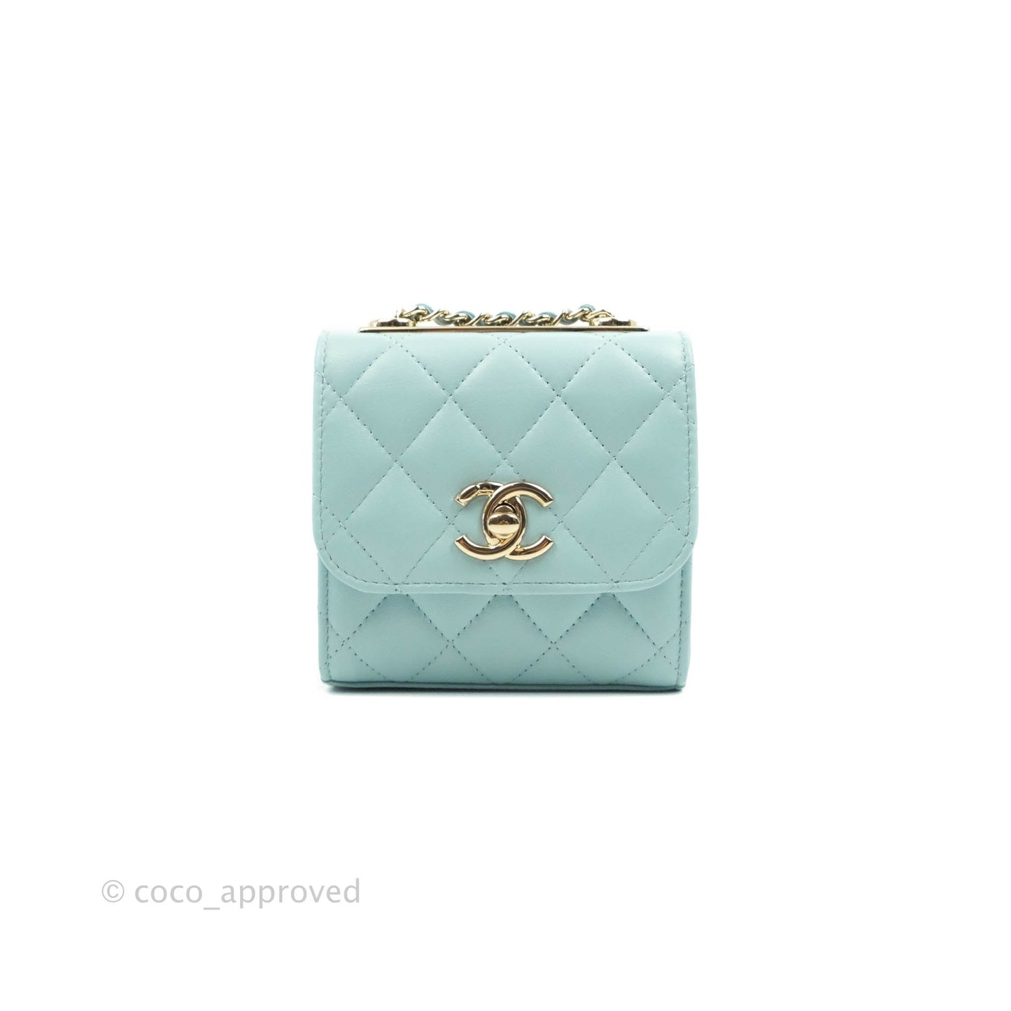 Chanel Mini Quilted Trendy CC Clutch With Chain Tiffany Blue Lambskin Gold Hardware