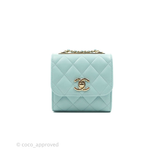 Chanel Mini Quilted Trendy CC Clutch With Chain Tiffany Blue Lambskin Gold Hardware